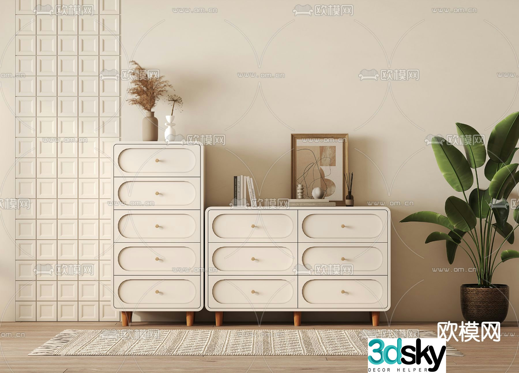 Cream style side cabinet drawer cabinet entrance cabinet 3D model