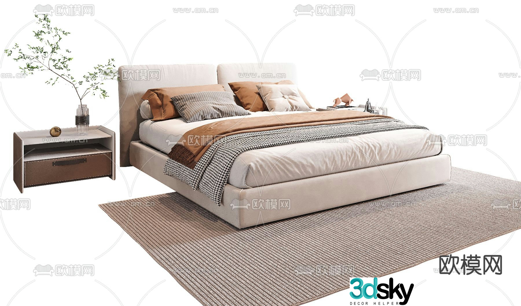 Modern double bed 3d model