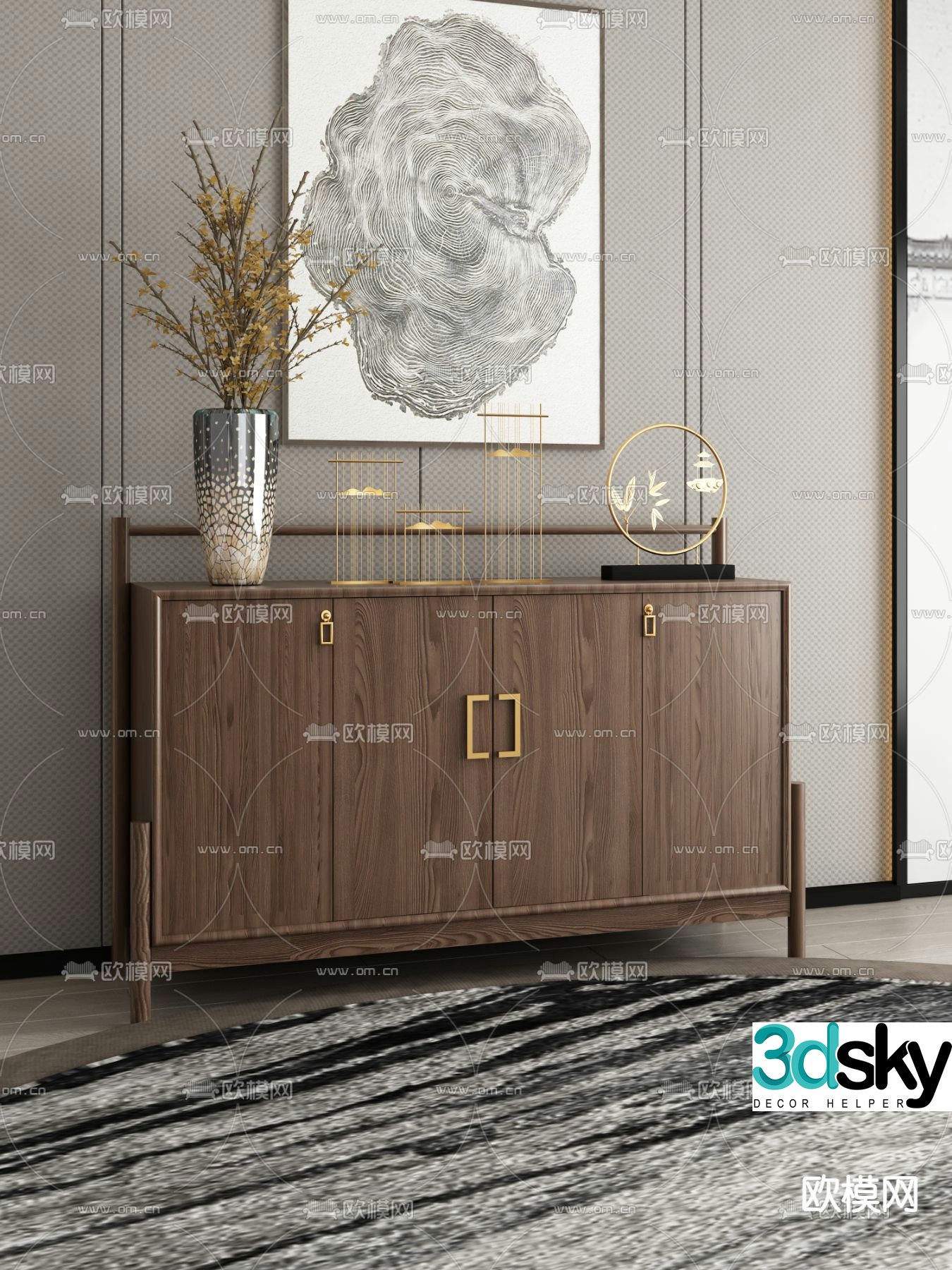 Chinese sideboard solid wood cabinet 3d model