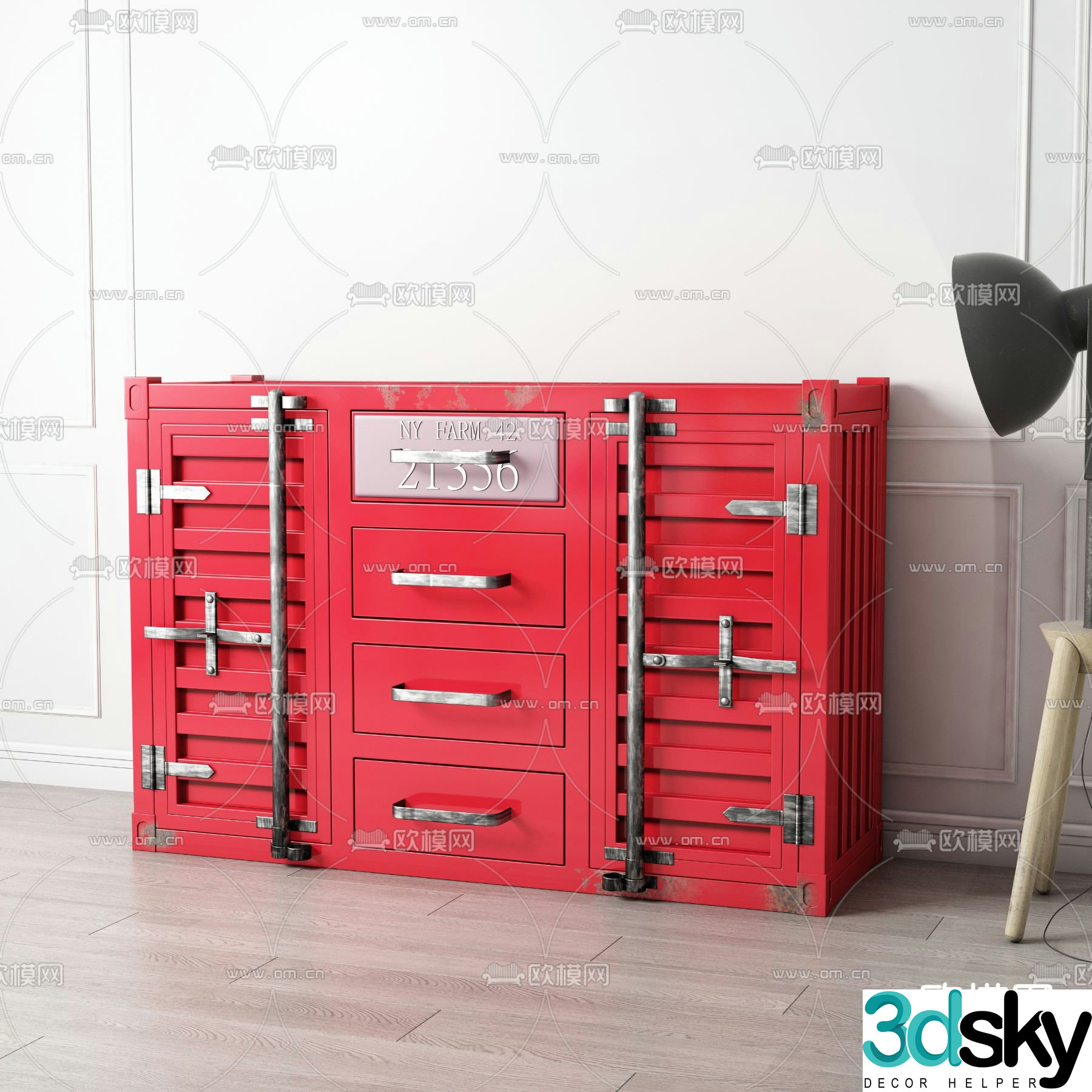 Industrial wind side cabinet tool cabinet container industrial box 3D model