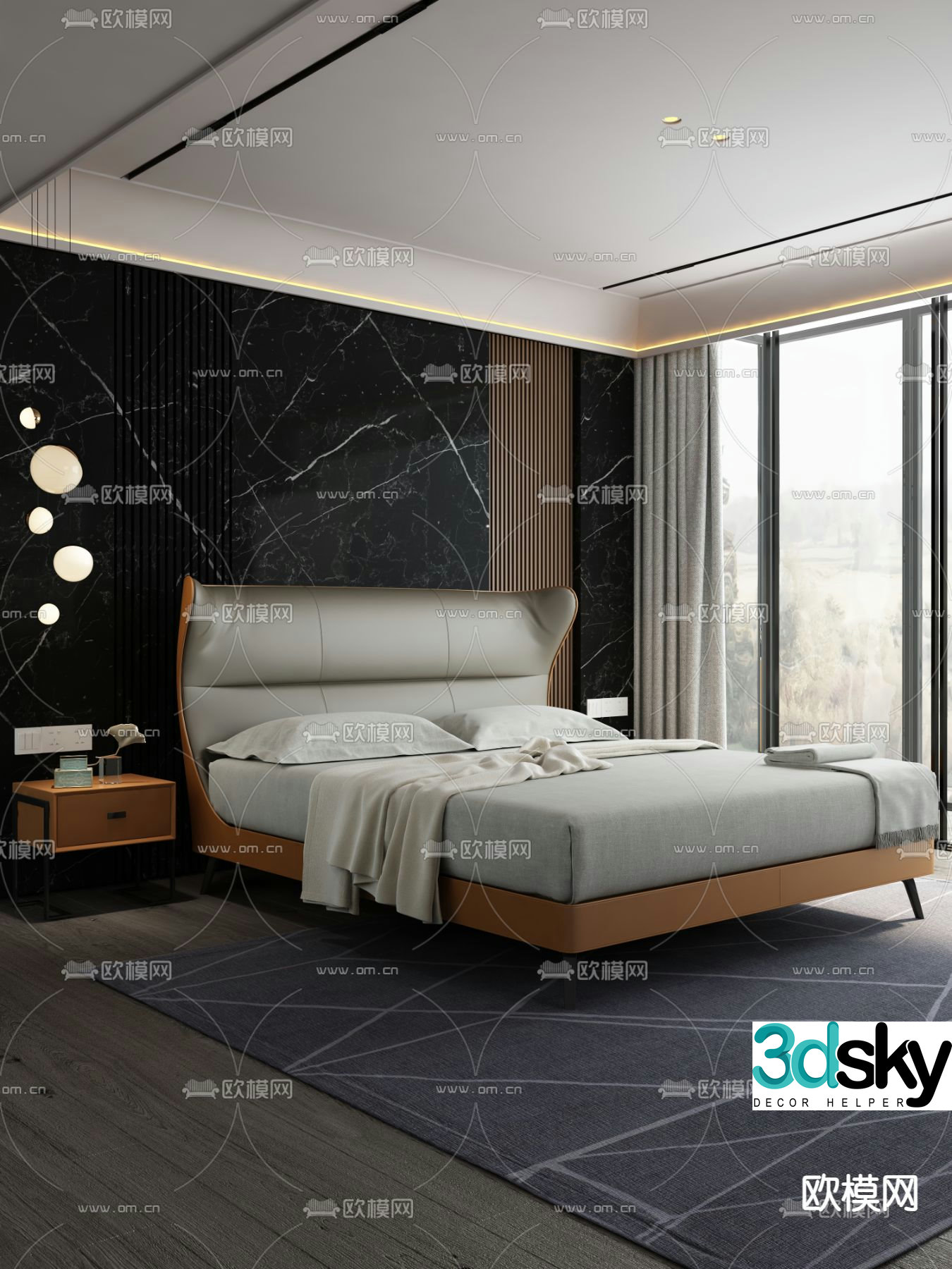 Light luxury double bed 3D model