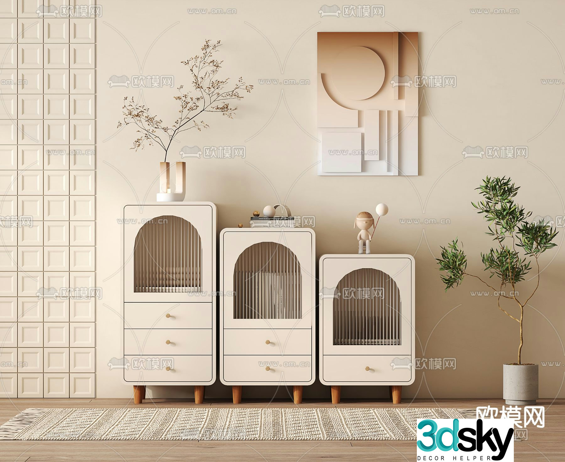 Cream style side cabinet 3D model