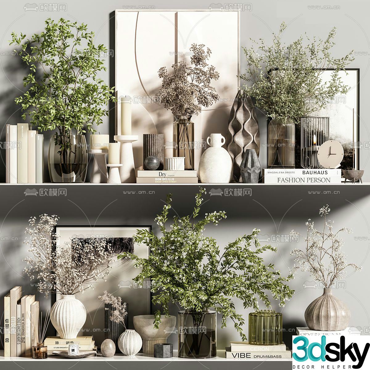 Modern decoration ornaments flower pots book candlestick 3d model