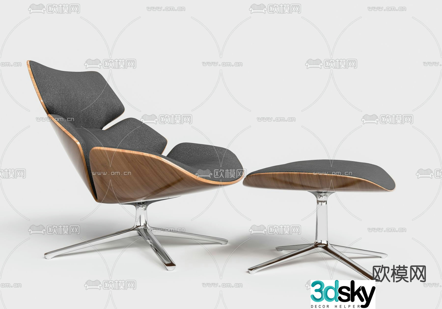 Modern leisure chair recliner footrest 3d model