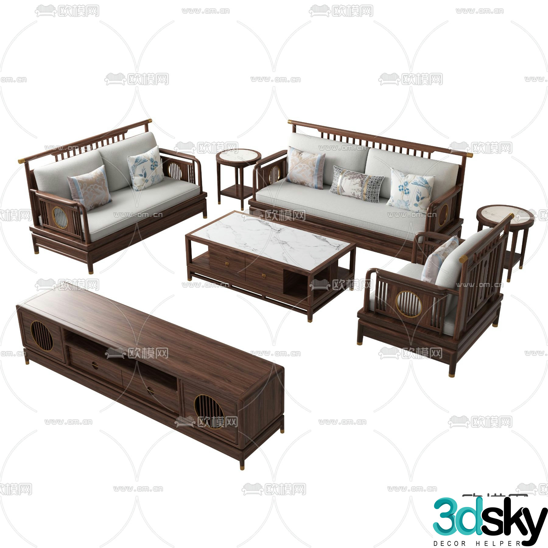 Chinese style sofa modular sofa 3d model