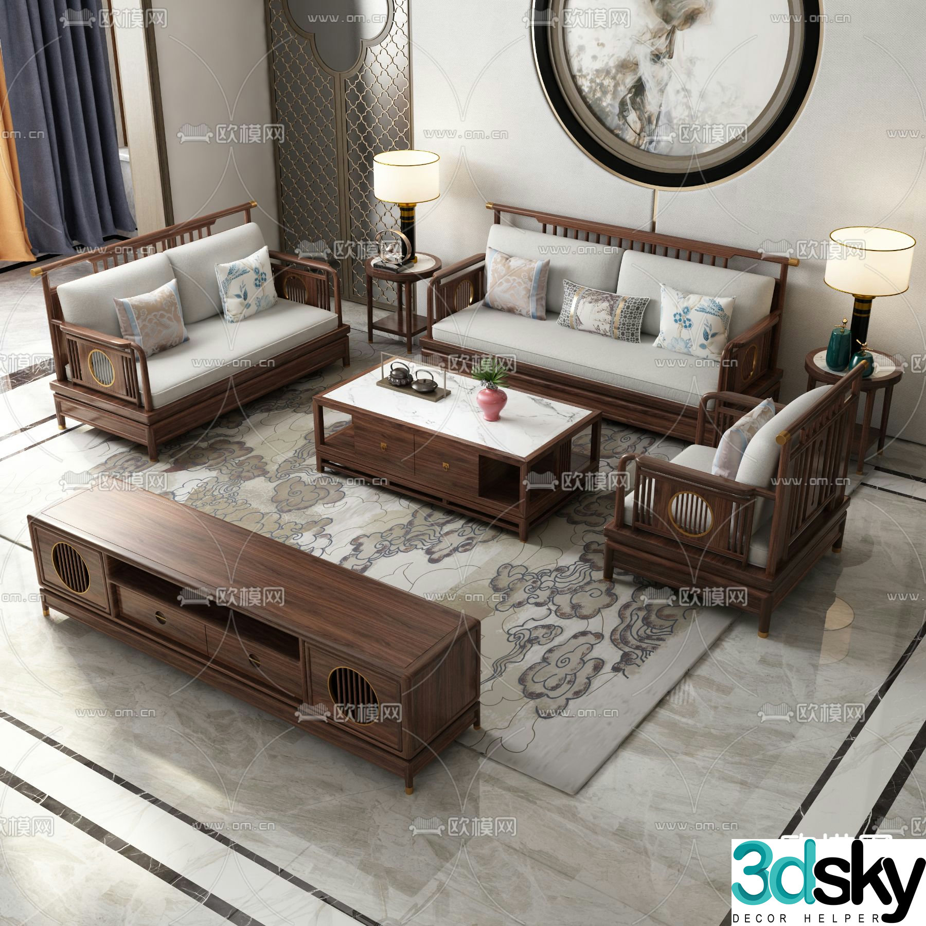 Chinese style sofa modular sofa 3d model