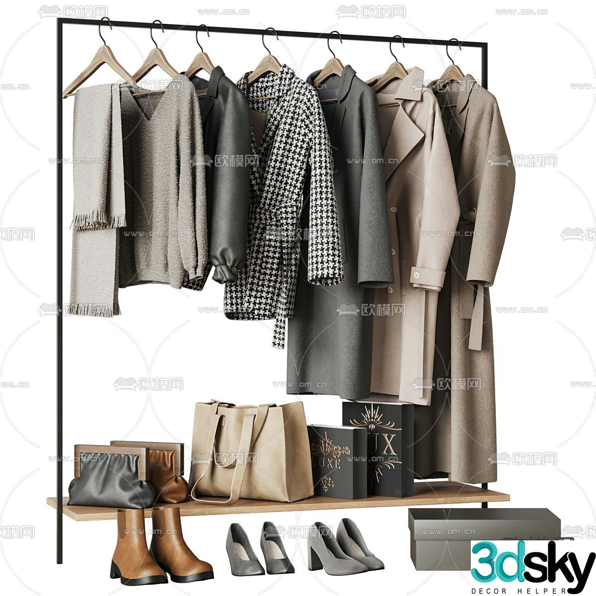 Clothing Clothing Winter Clothing Bags Shoes Scarf Hanger 3D Model