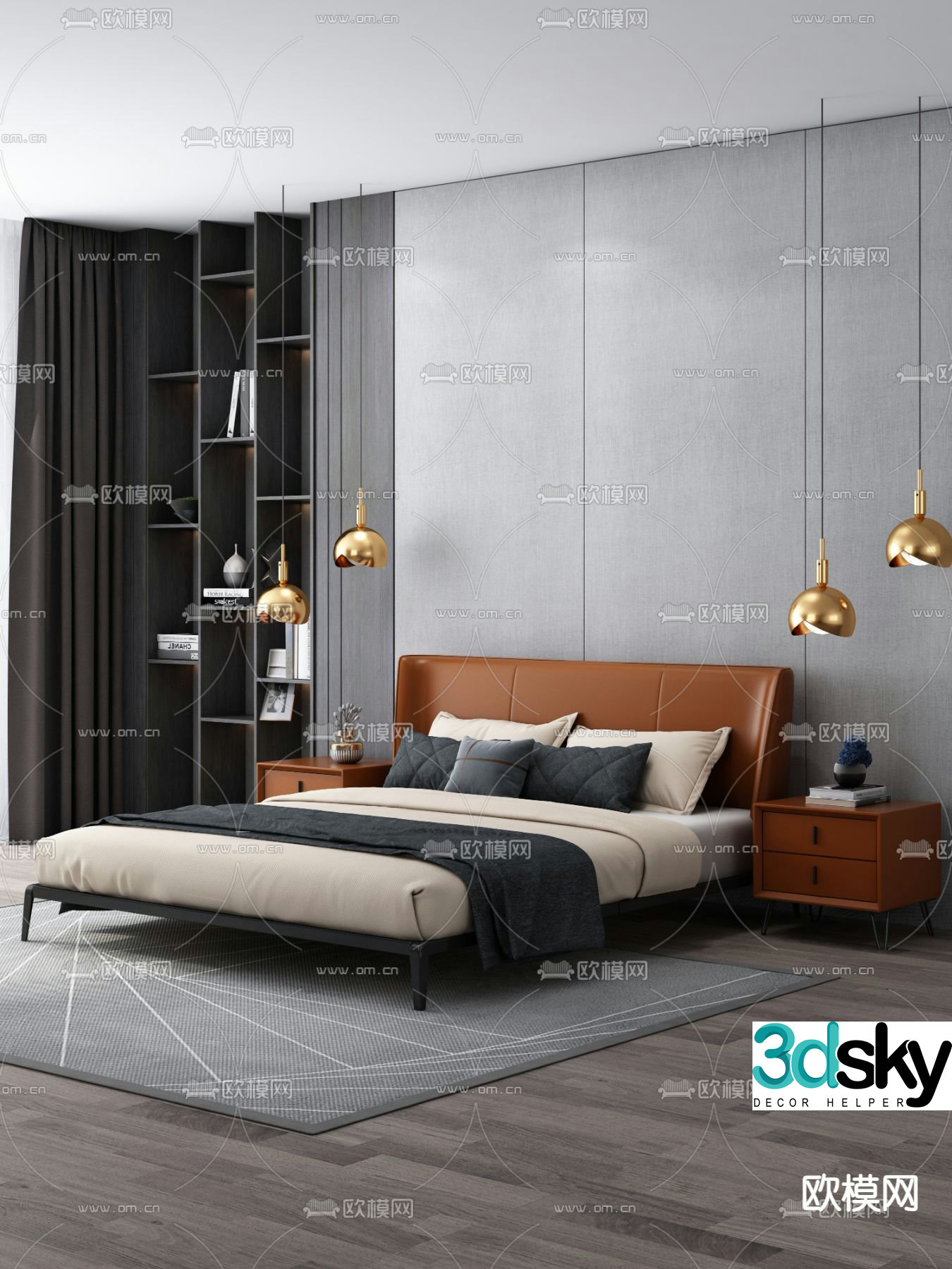Modern double bed 3d model