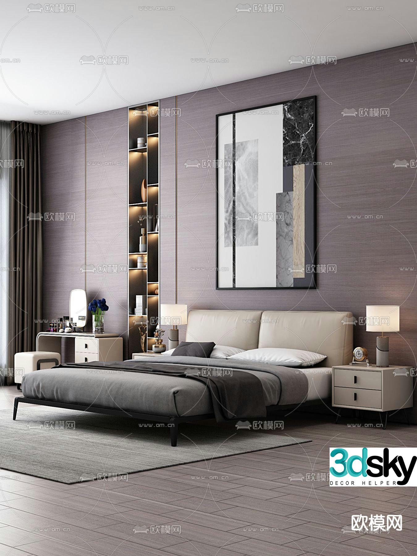 Modern double bed 3d model