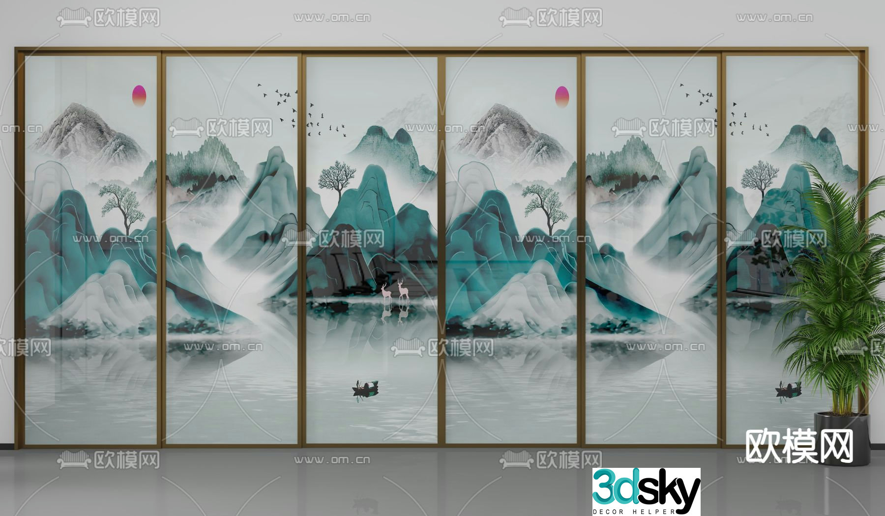 New Chinese sliding door partition sliding door 3D model