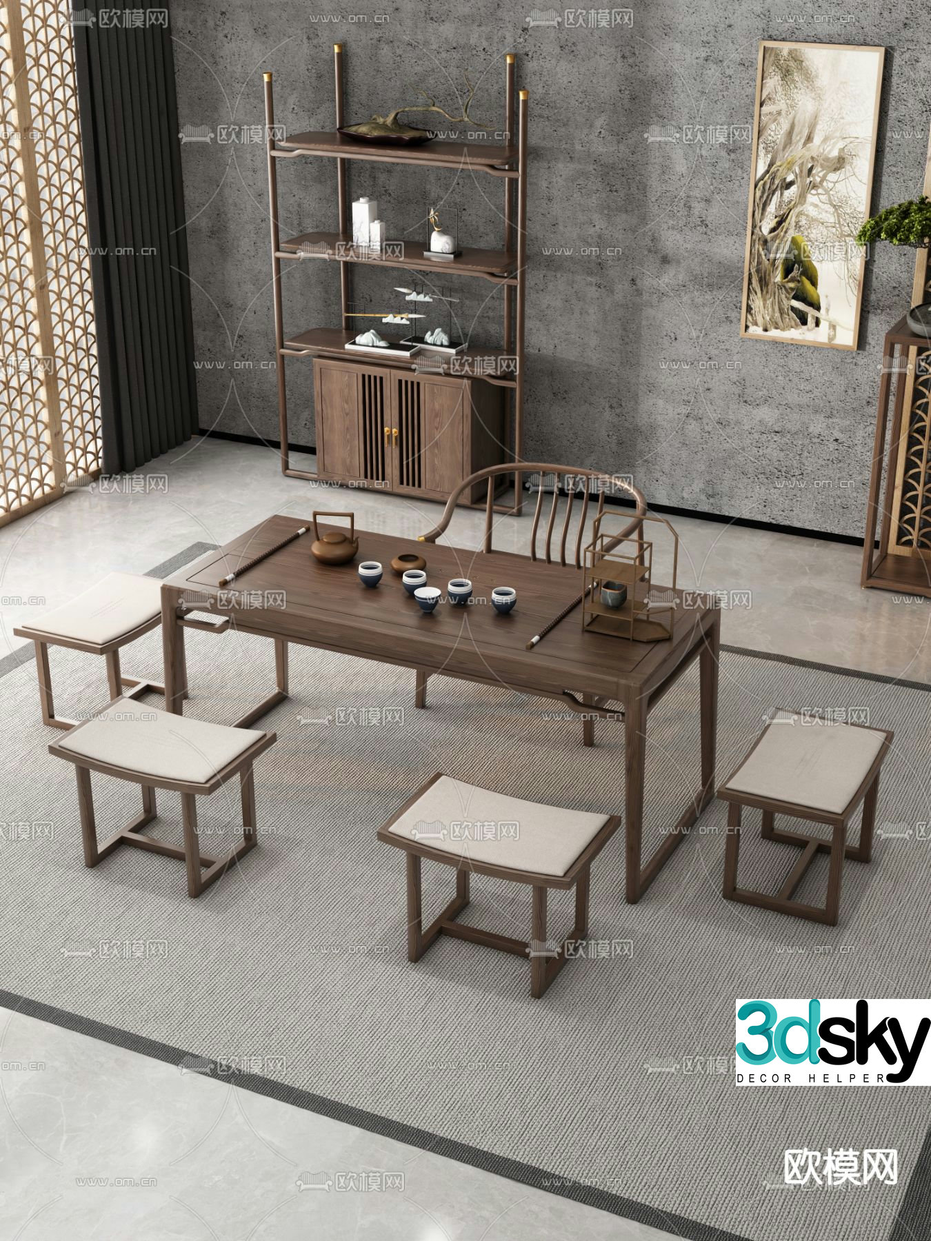 Chinese desk tea table 3d model