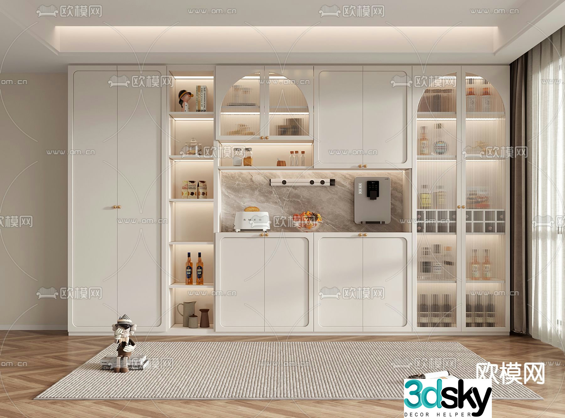 Creamy Wind Wine Cabinet Side Cabinet 3D Model