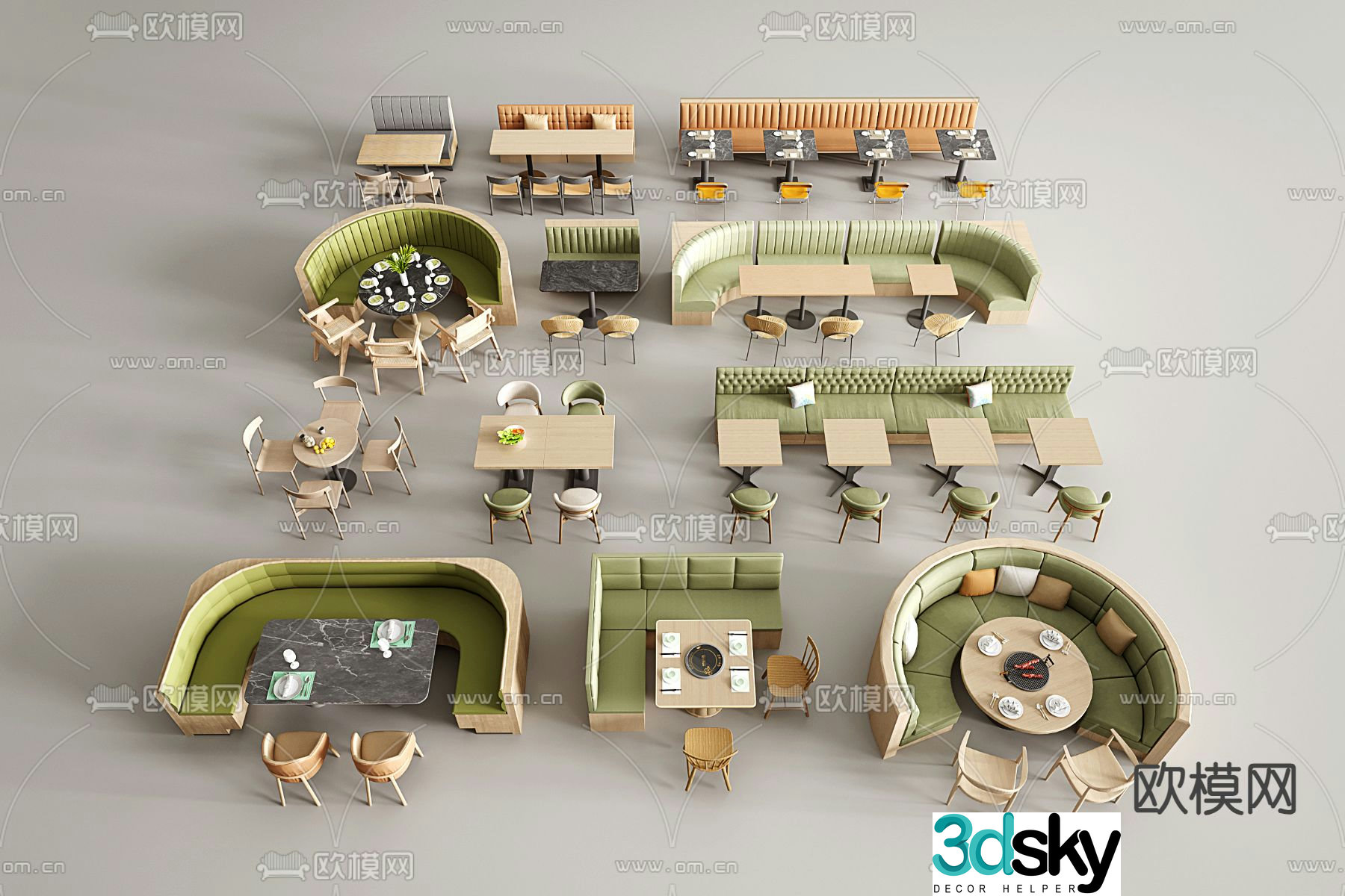 Card seat dining table and chairs restaurant card seat 3d model