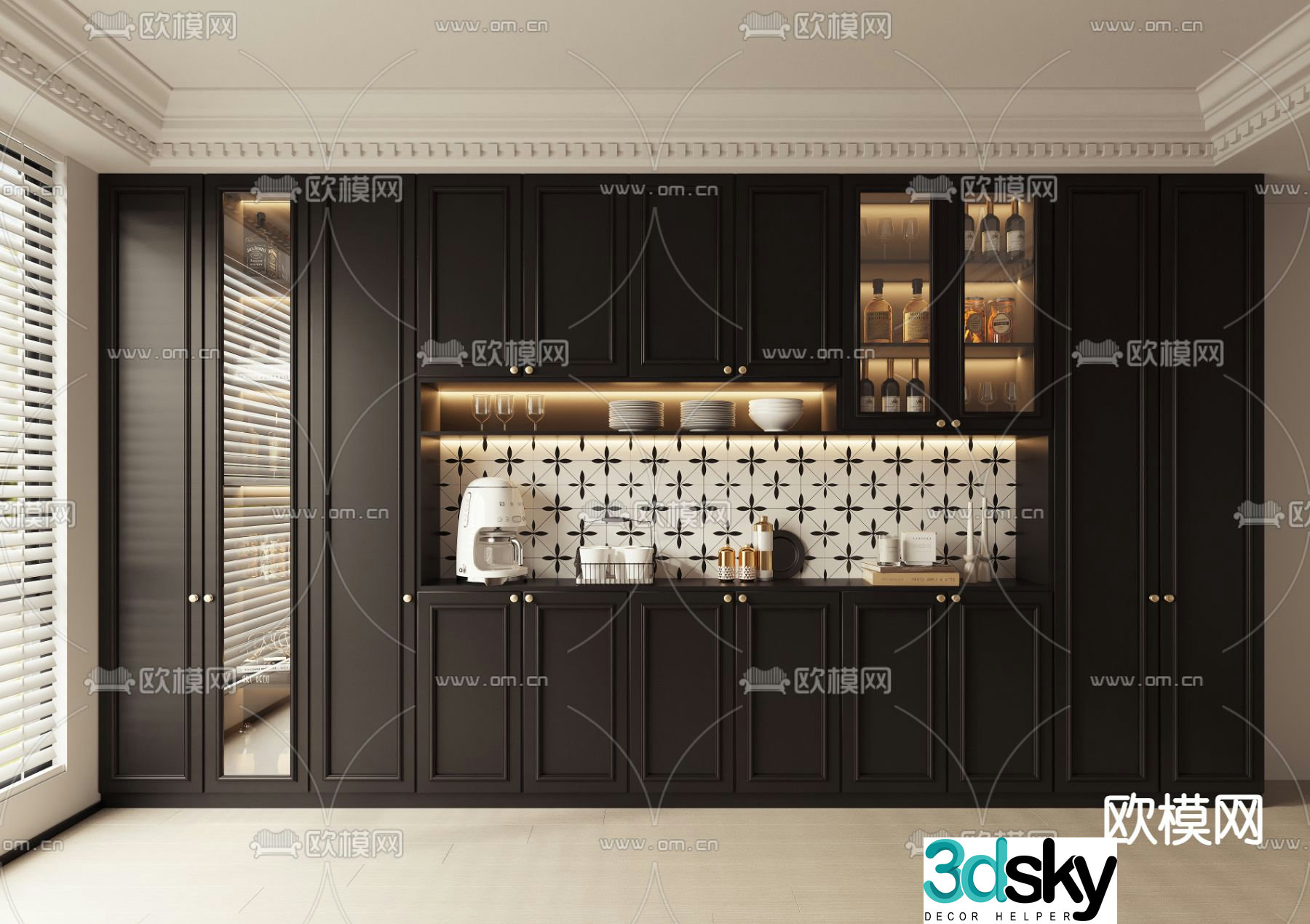 French wine cabinet sideboard 3d model