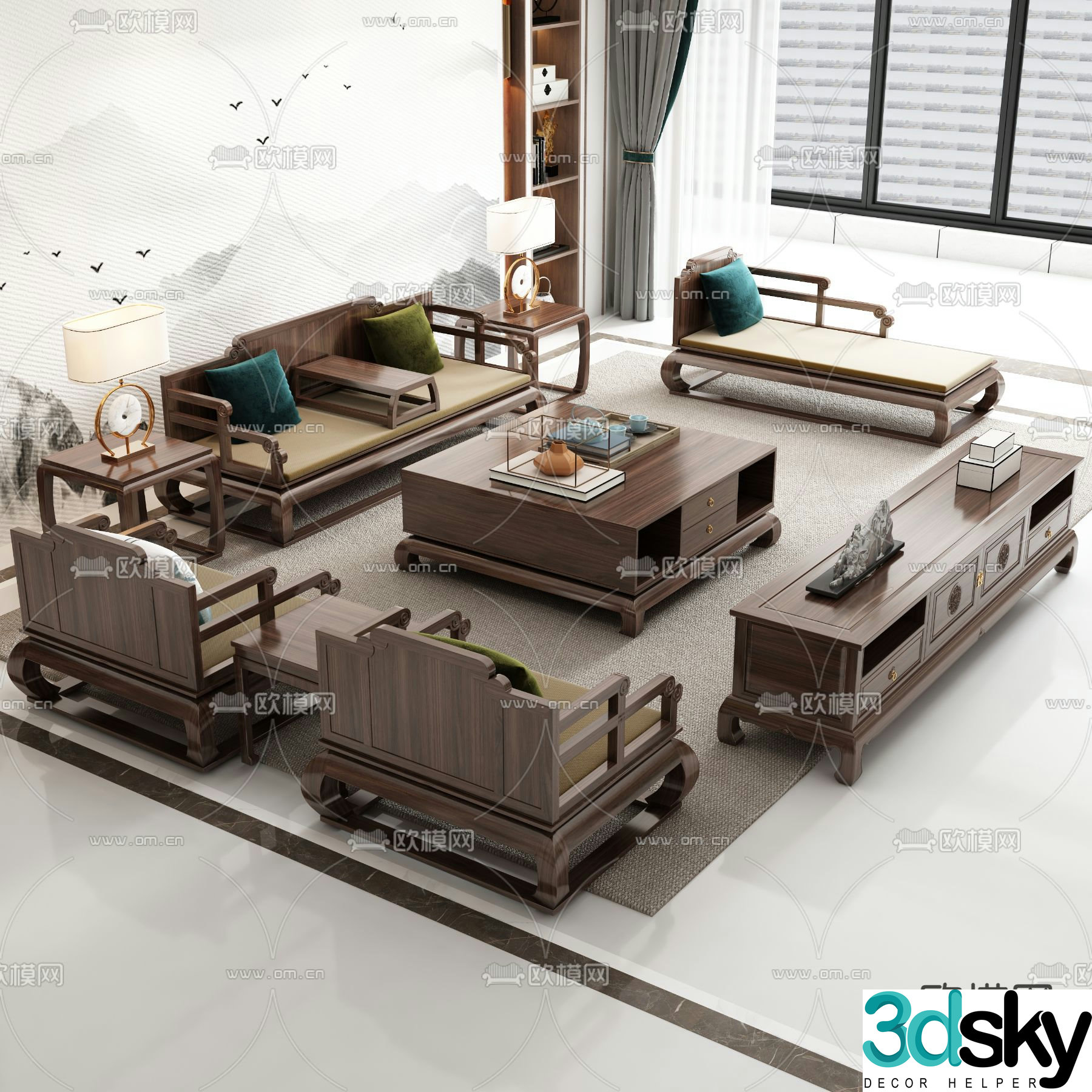 New Chinese style modular sofa 3d model