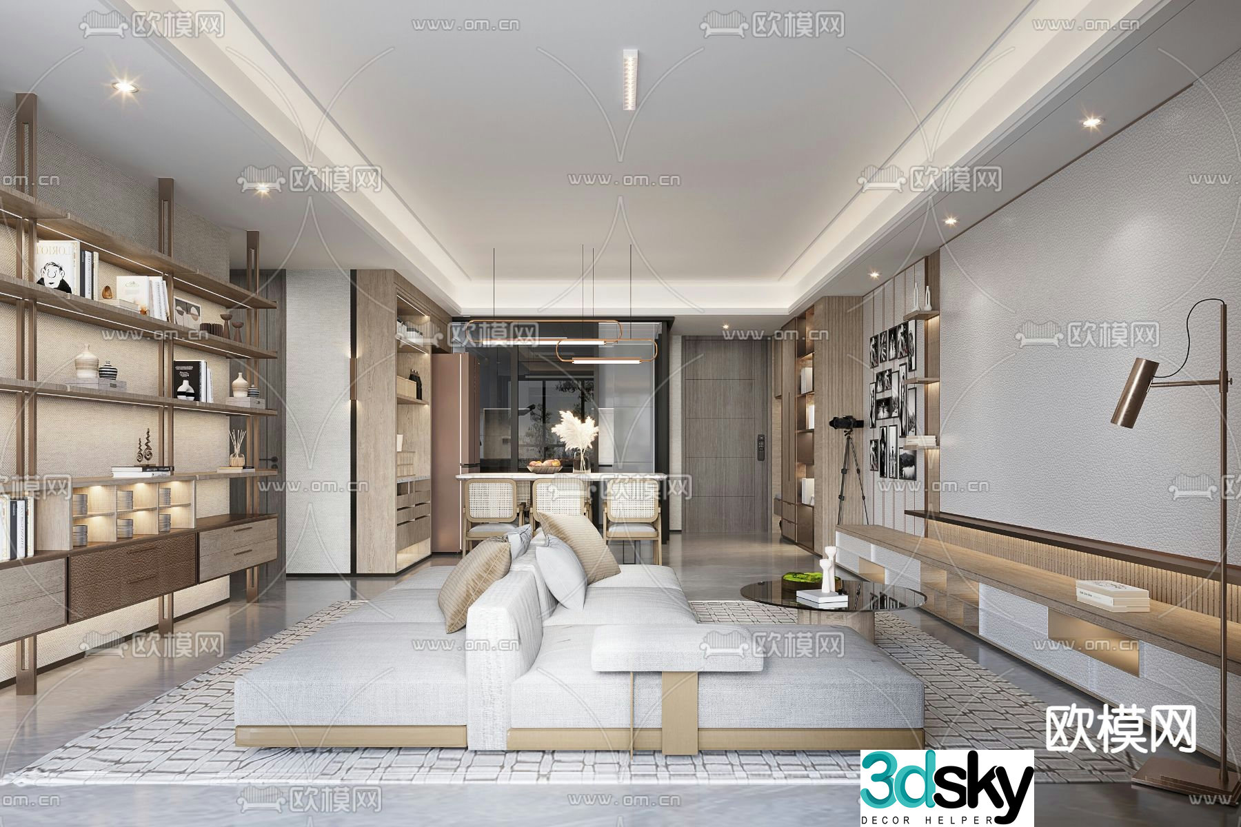Modern living room dining room 3d model