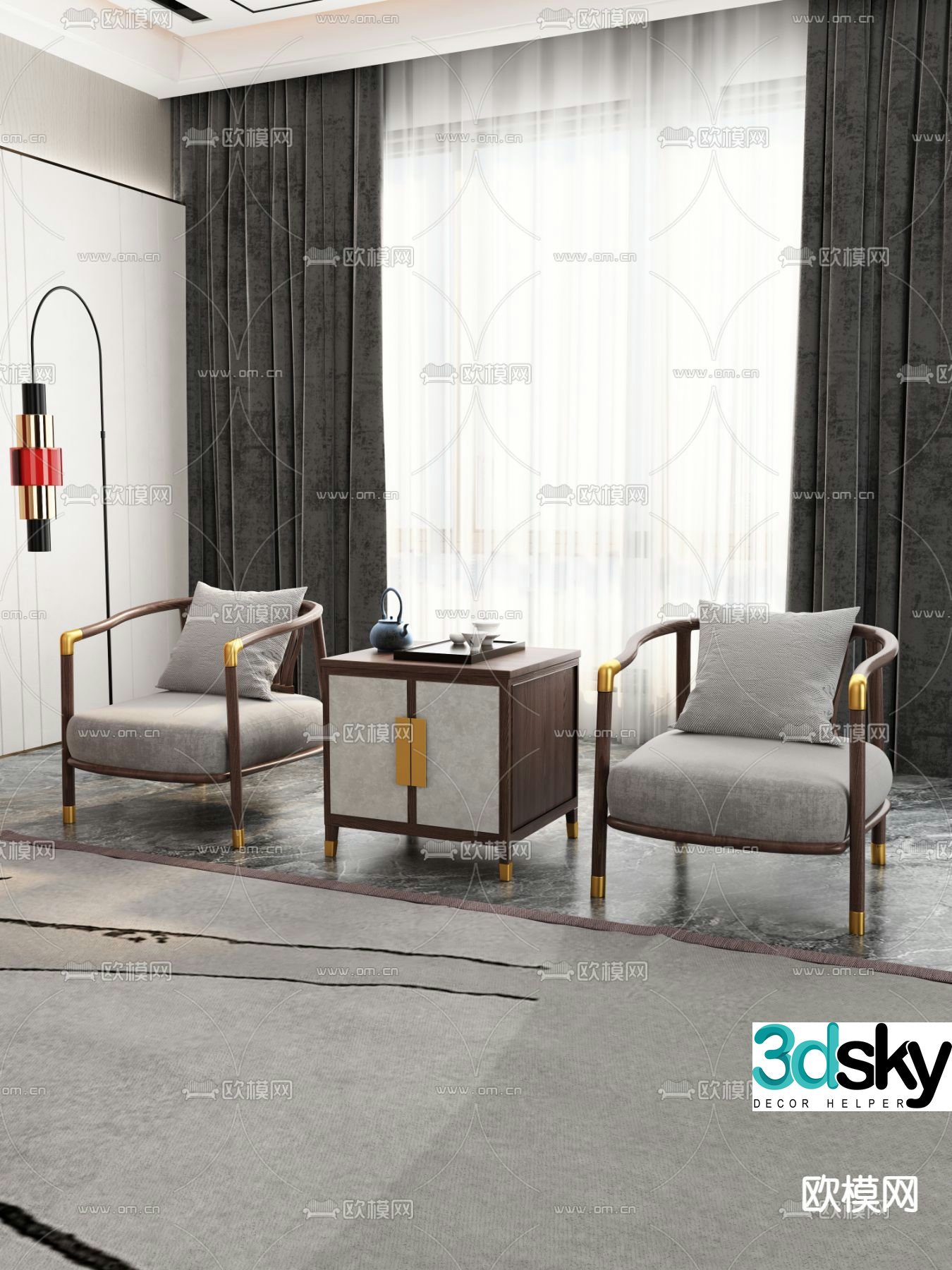 Chinese style sofa leisure sofa 3d model