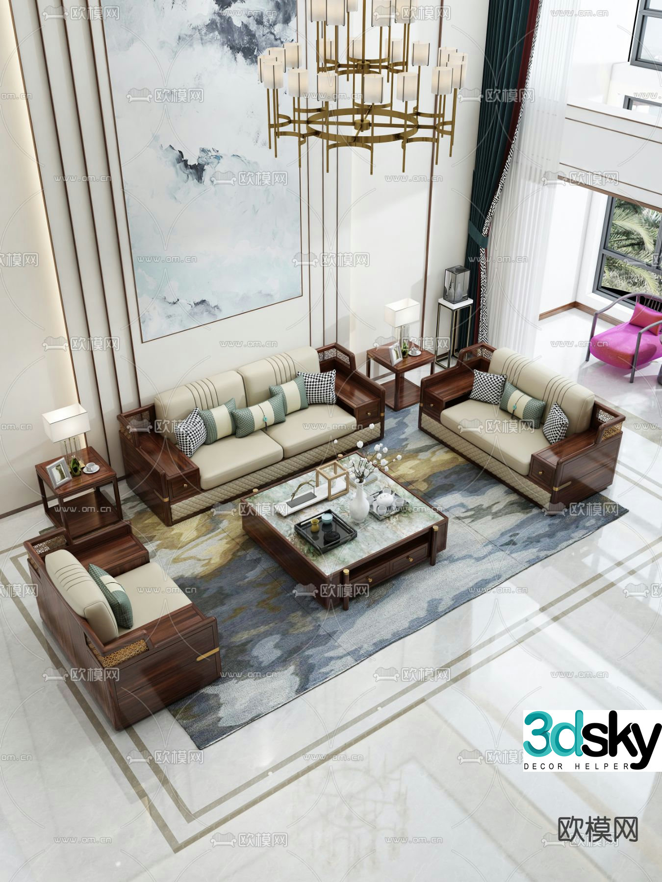 Chinese style modular sofa 3d model
