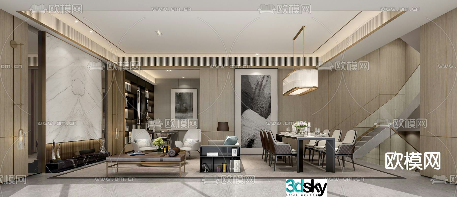 New Chinese style living room dining room 3d model
