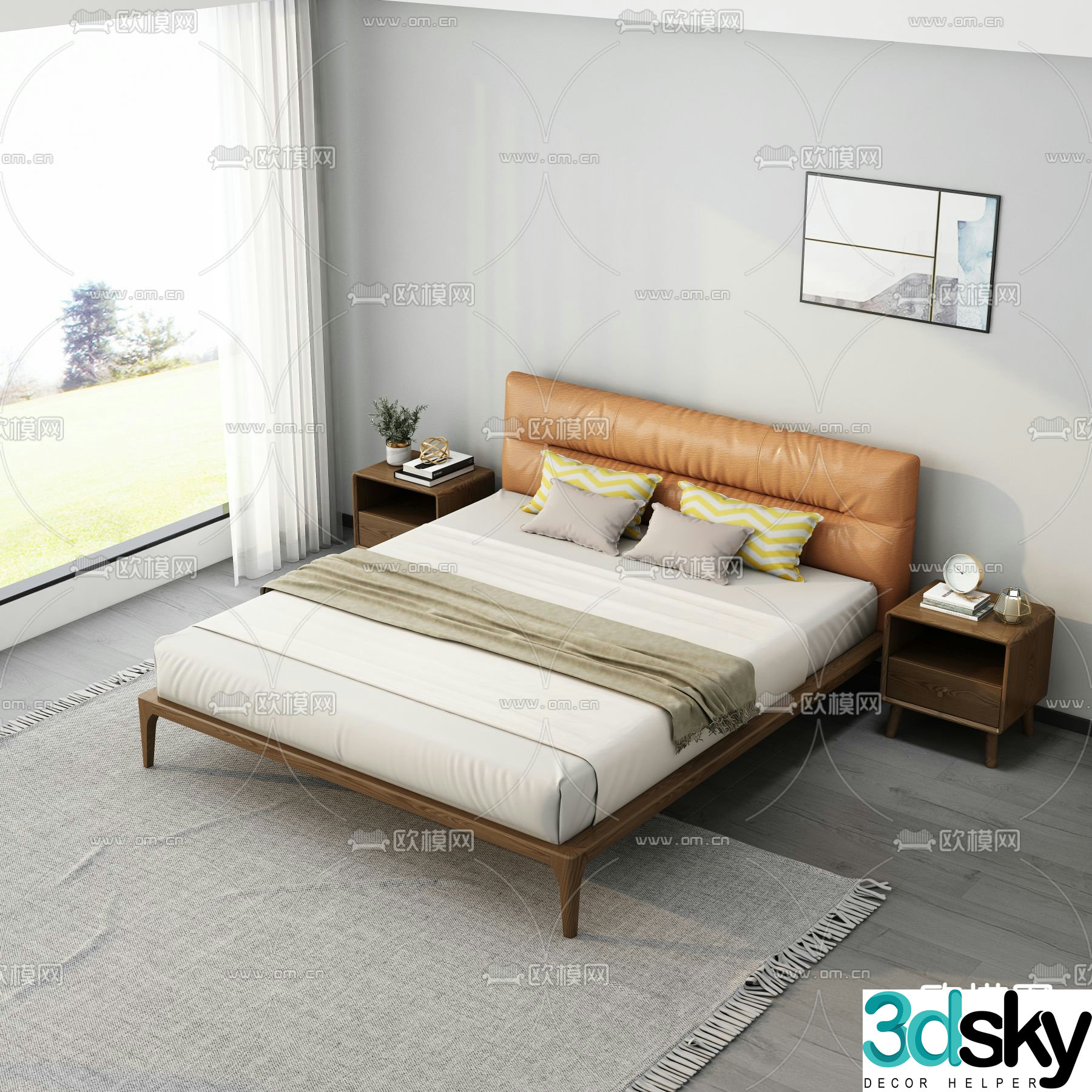 Modern double bed 3d model