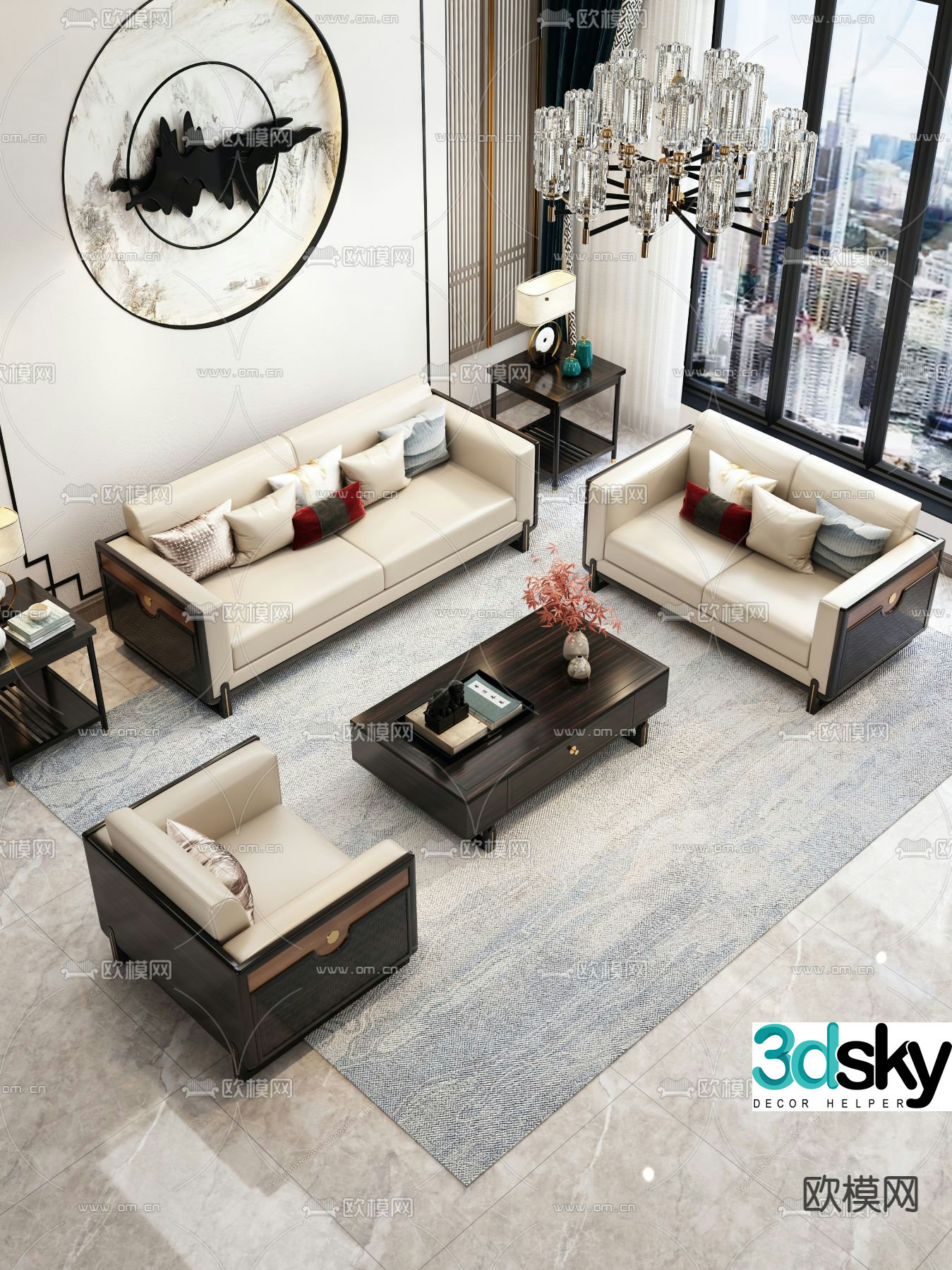 New Chinese style modular sofa 3d model
