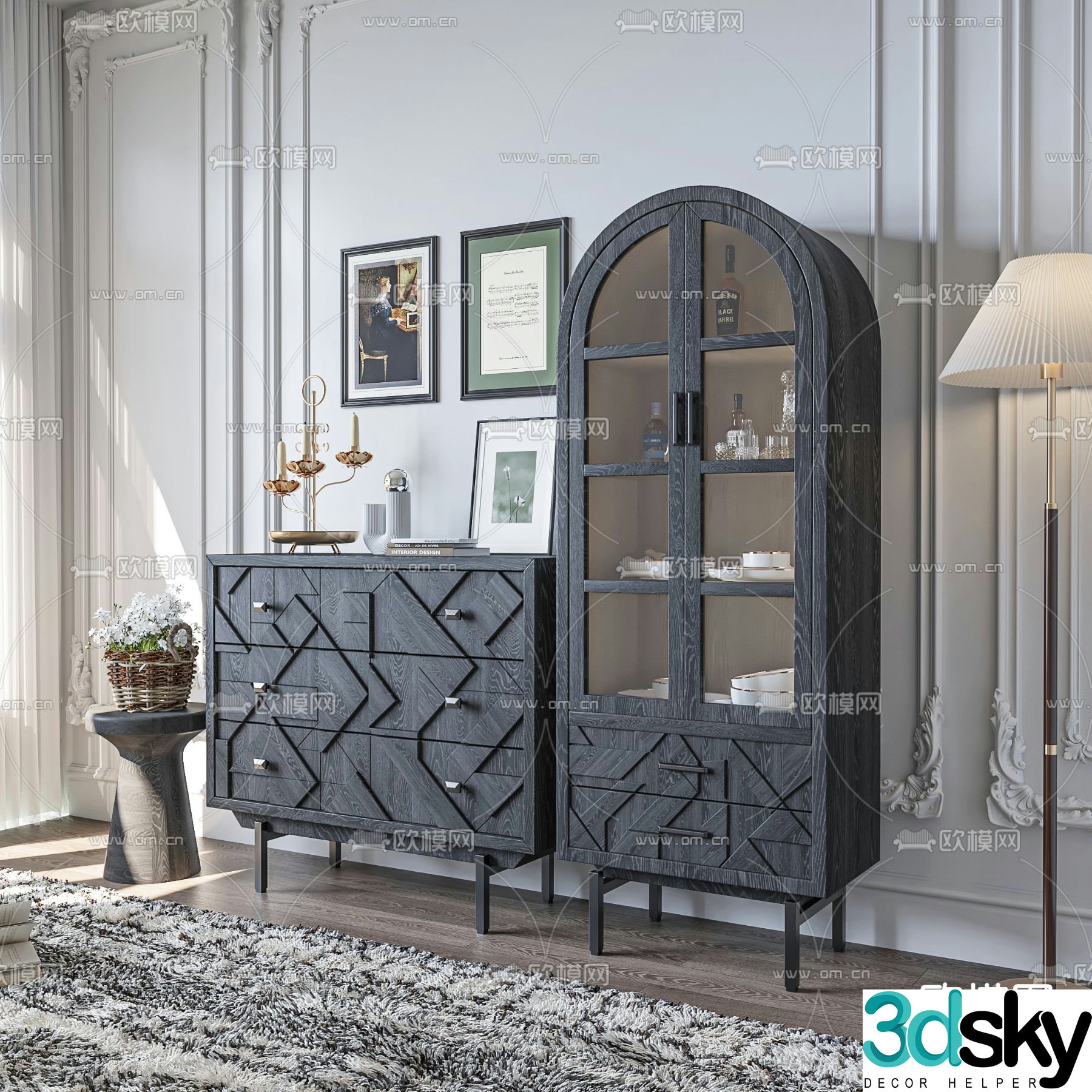 French sideboard high cabinet hall cabinet 3d model
