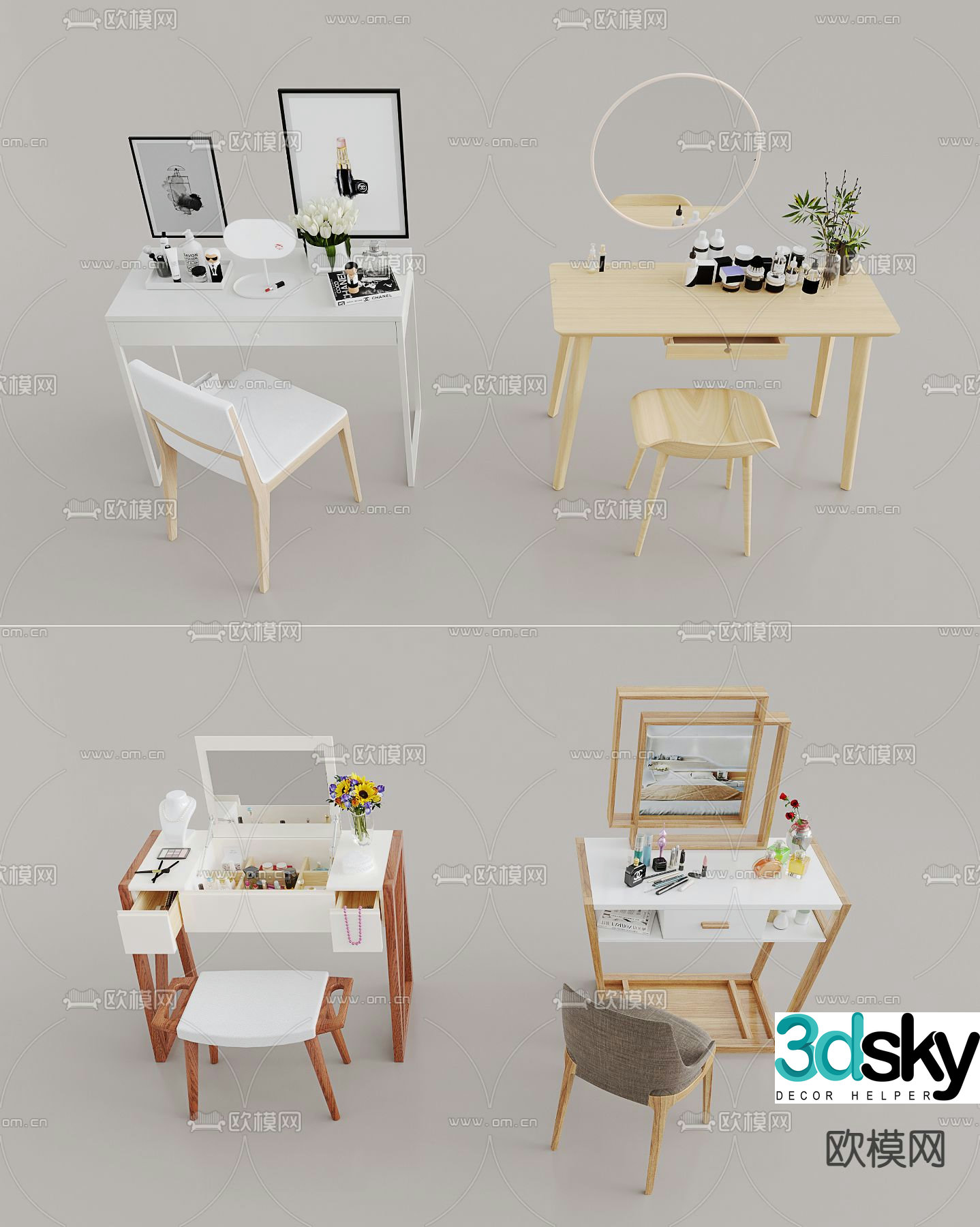 Nordic dressing table storage style makeup table 3D model