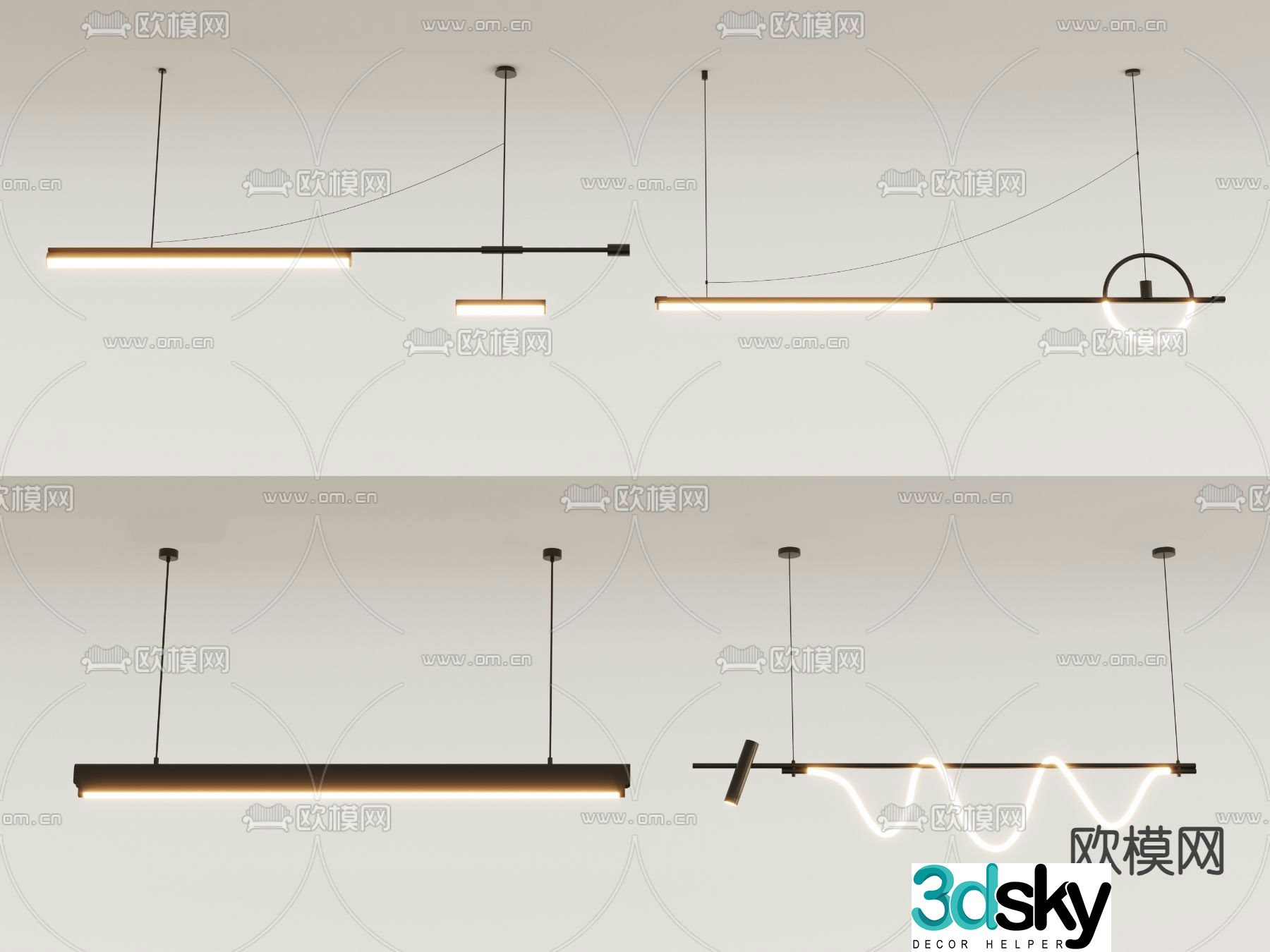 Long chandelier restaurant chandelier 3d model