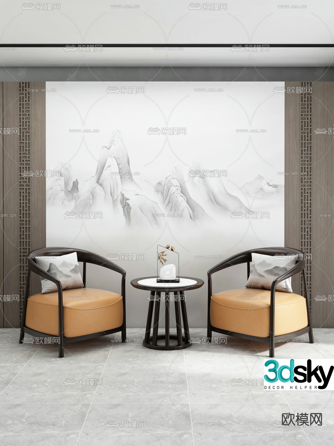 New Chinese style chair leisure chair table 3d model