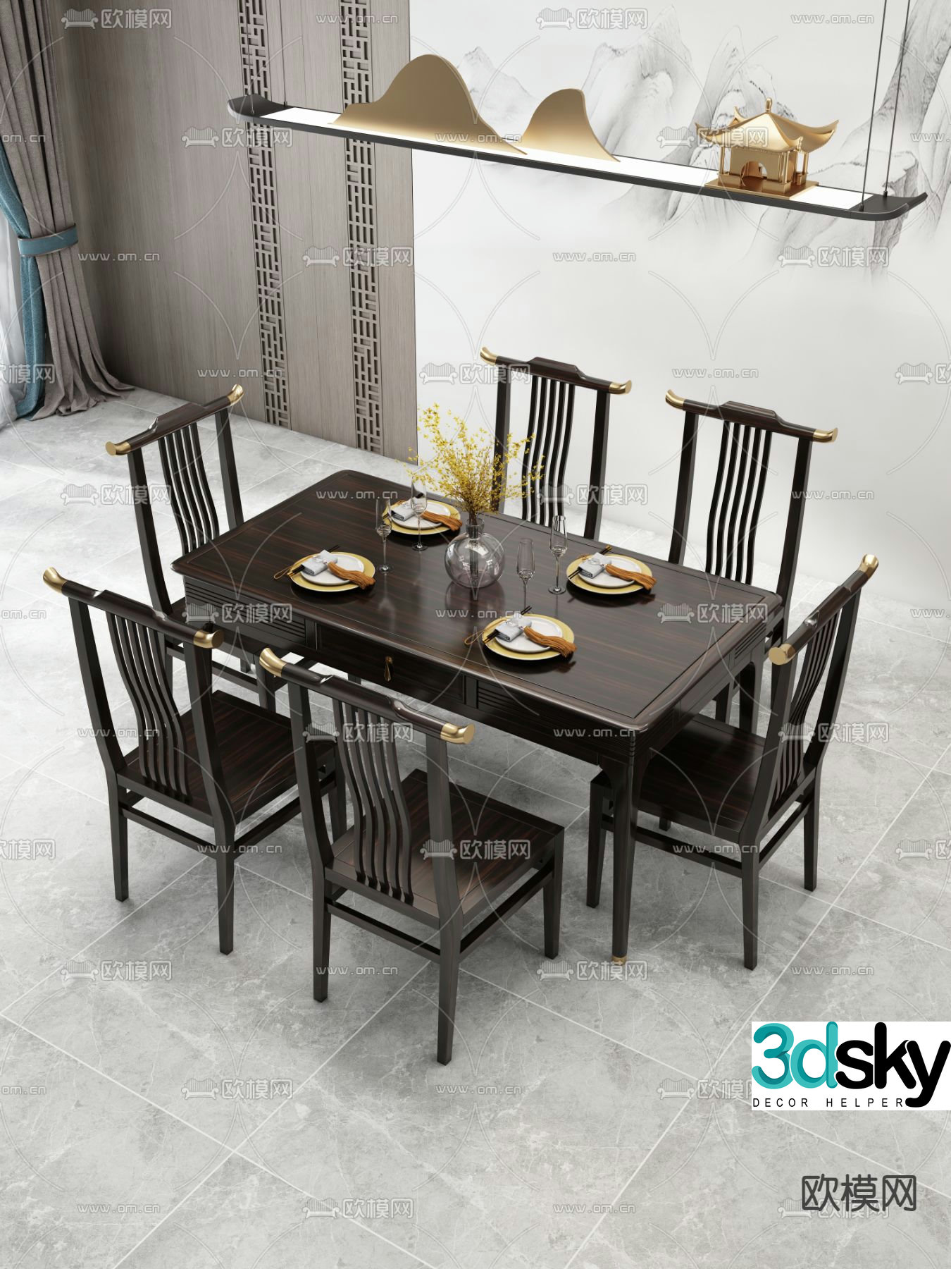 Chinese dining table mahogany dining table 3d model