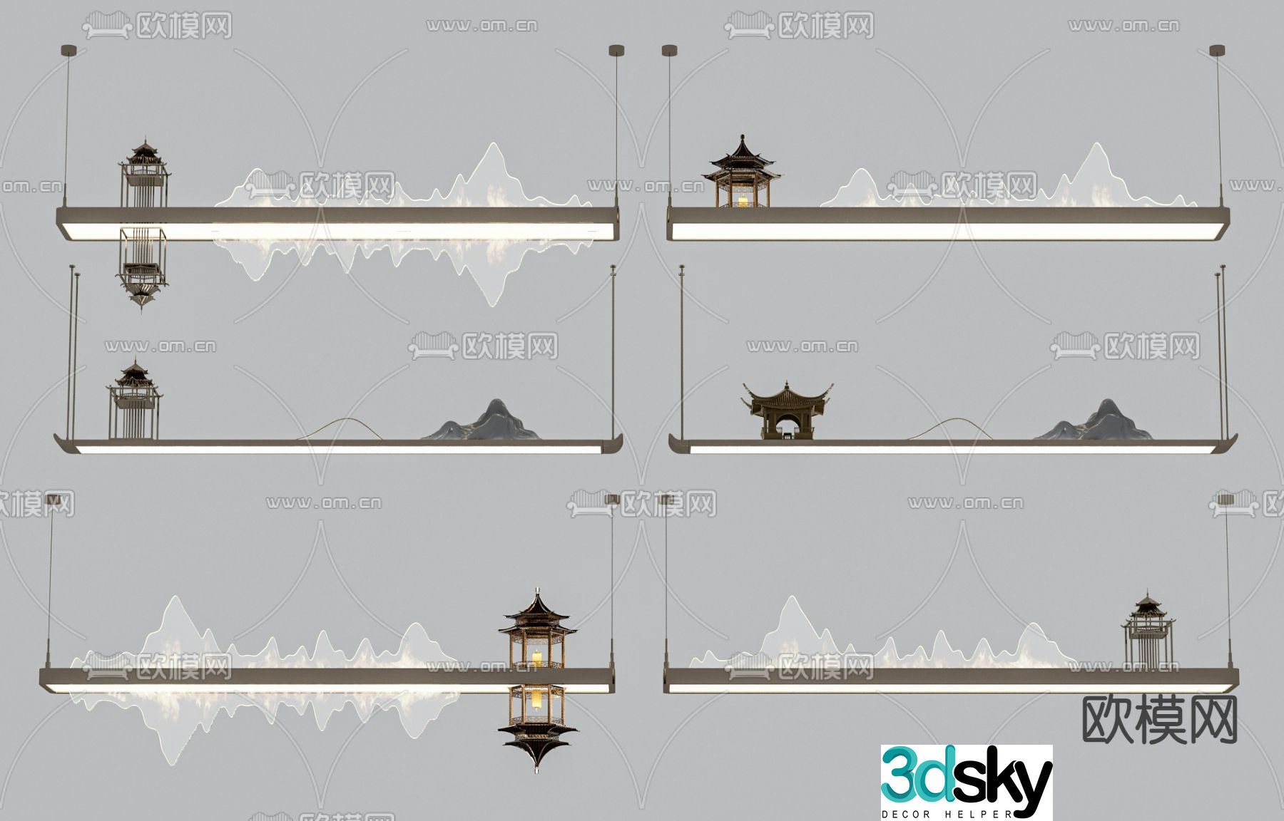 New Chinese style chandelier landscape chandelier 3d model