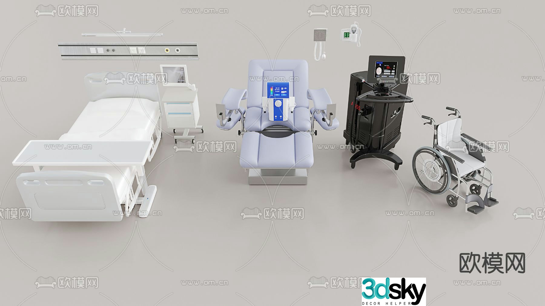 Hospital bed wheelchair monitoring instrument medical equipment 3D model
