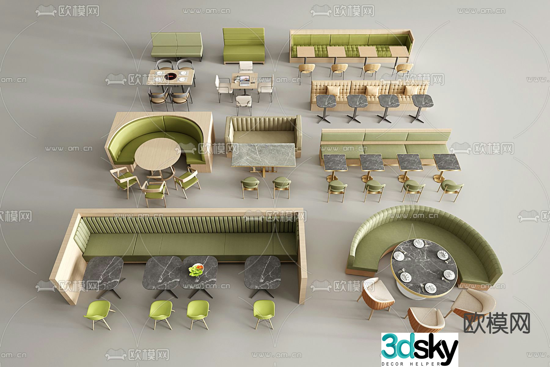 Card seat dining table and chairs restaurant card seat 3d model