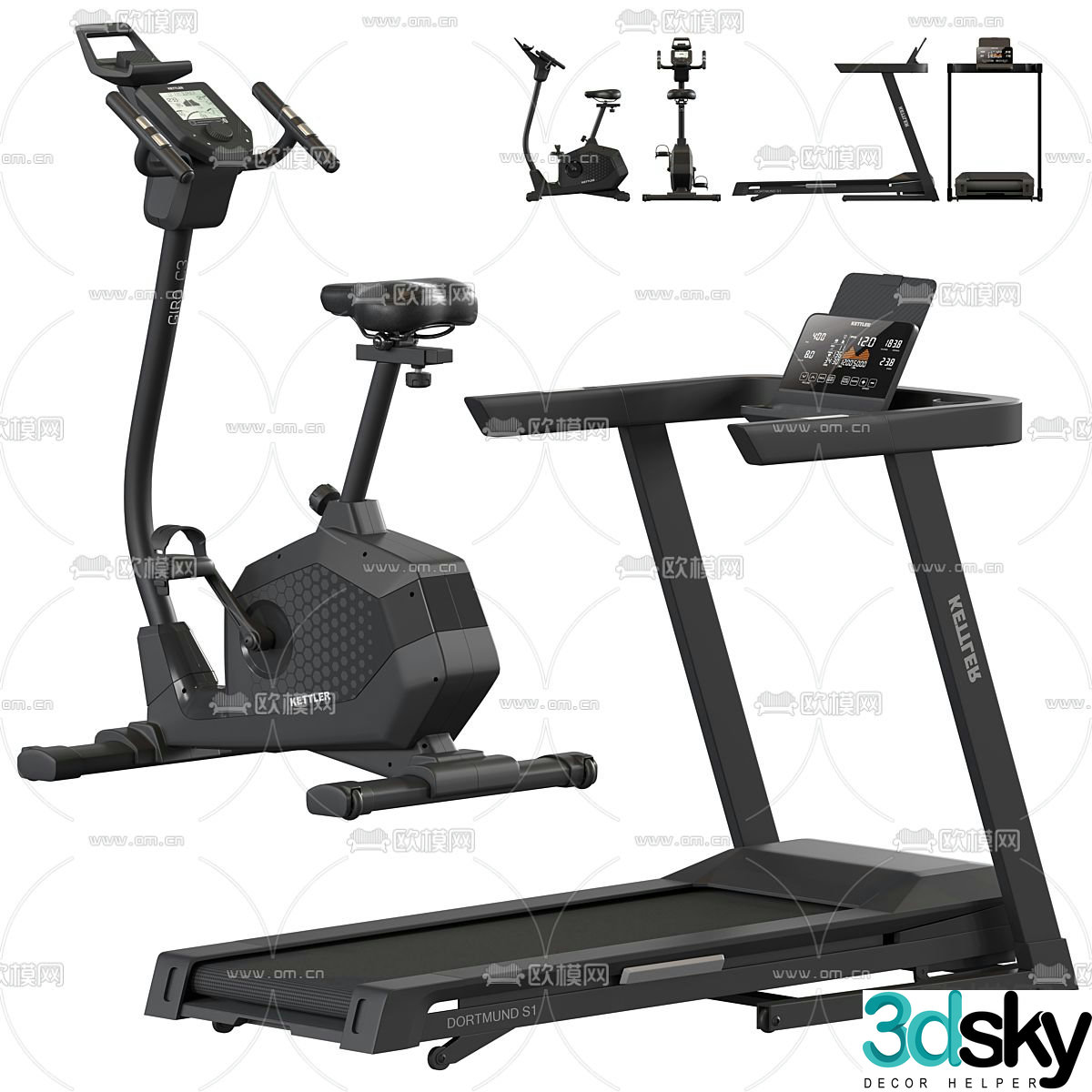 Fitness equipment treadmill spinning 3d model