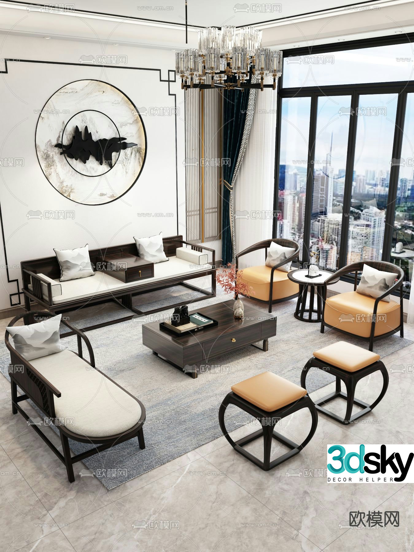 Chinese style modular sofa 3d model