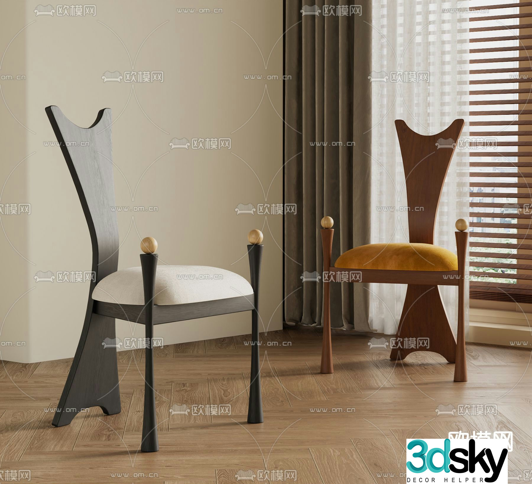 Medieval style chair dining chair 3d model