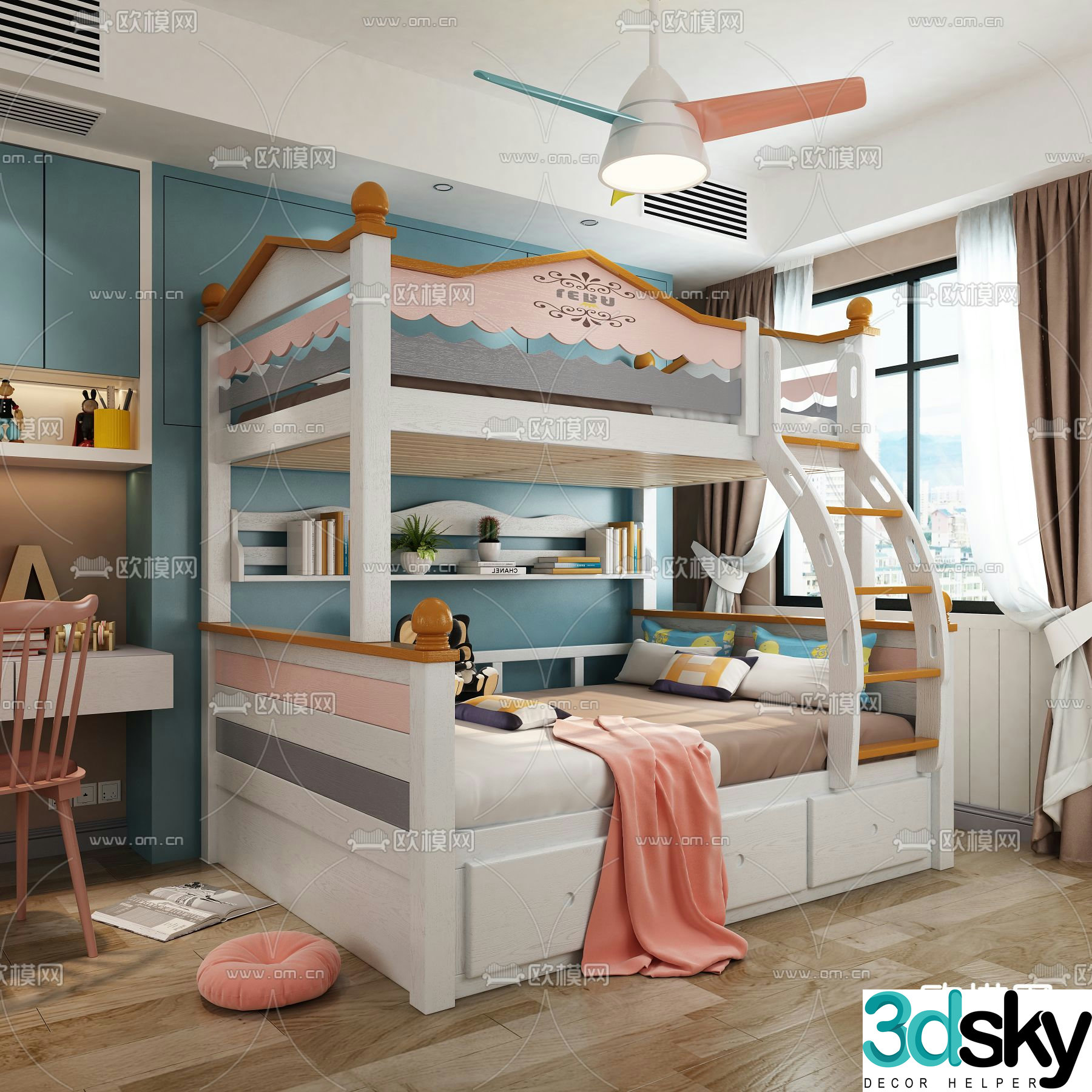 Bunk bed double-decker children’s bed bunk bed 3D model