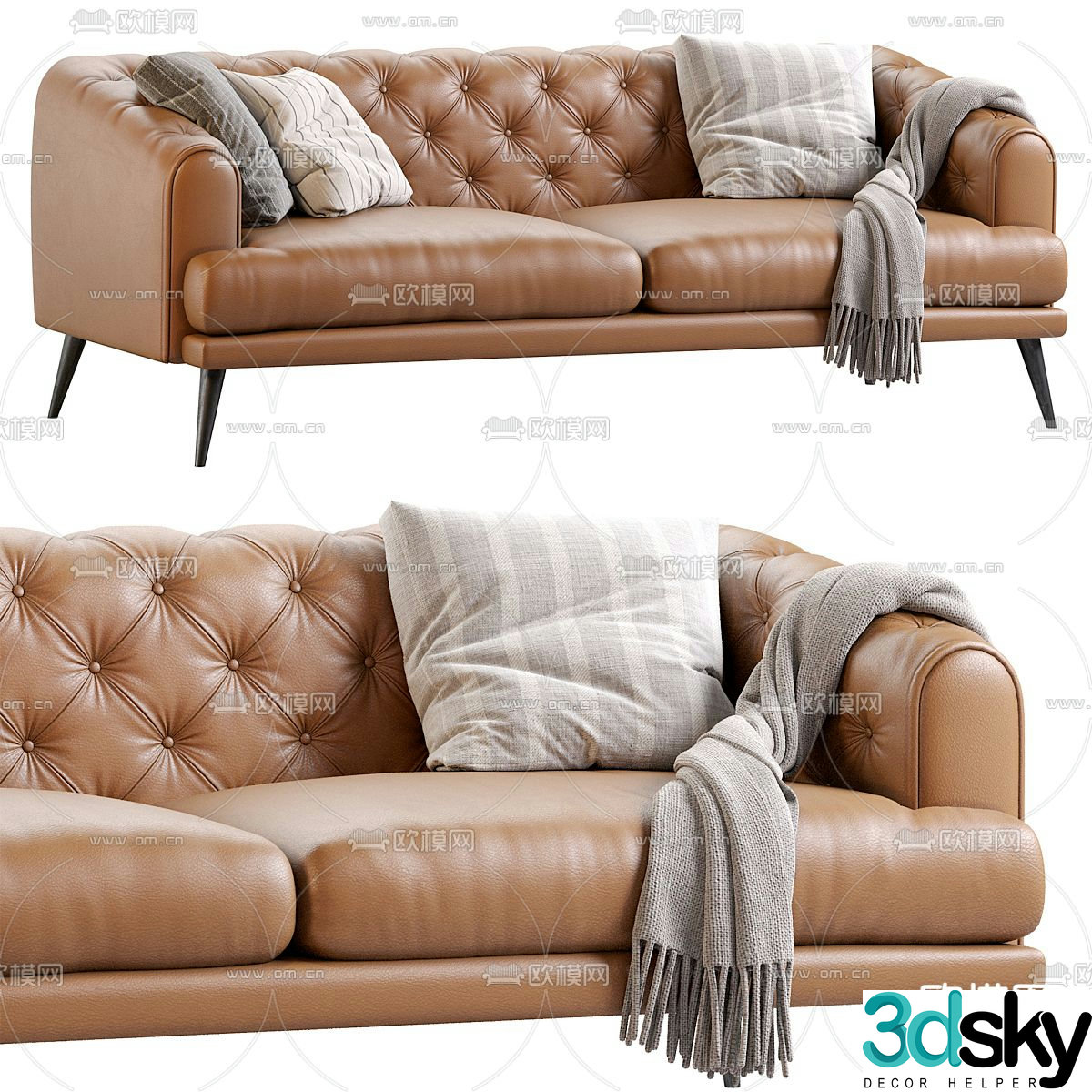 Chesterfield loveseat leather sofa 3d model