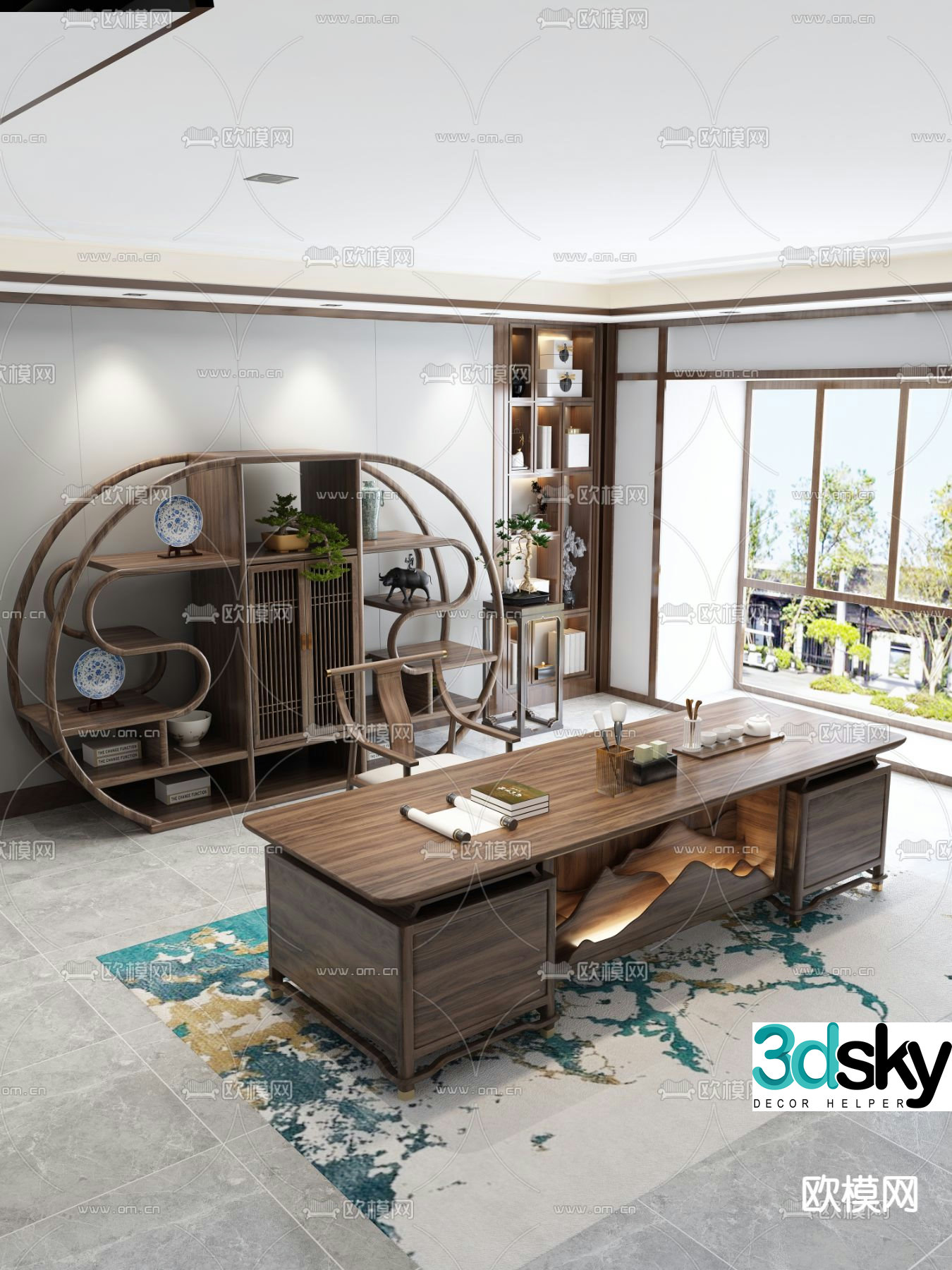 New Chinese style office desk desk boss desk 3D model