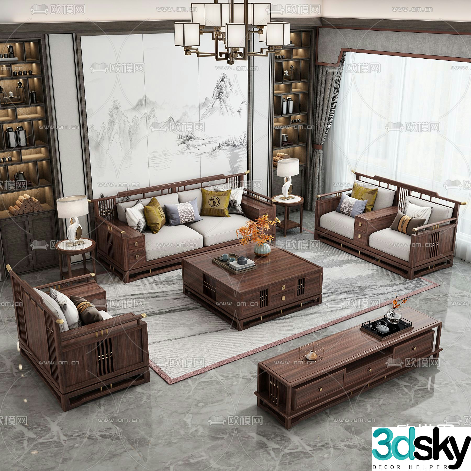 New Chinese style modular sofa 3d model
