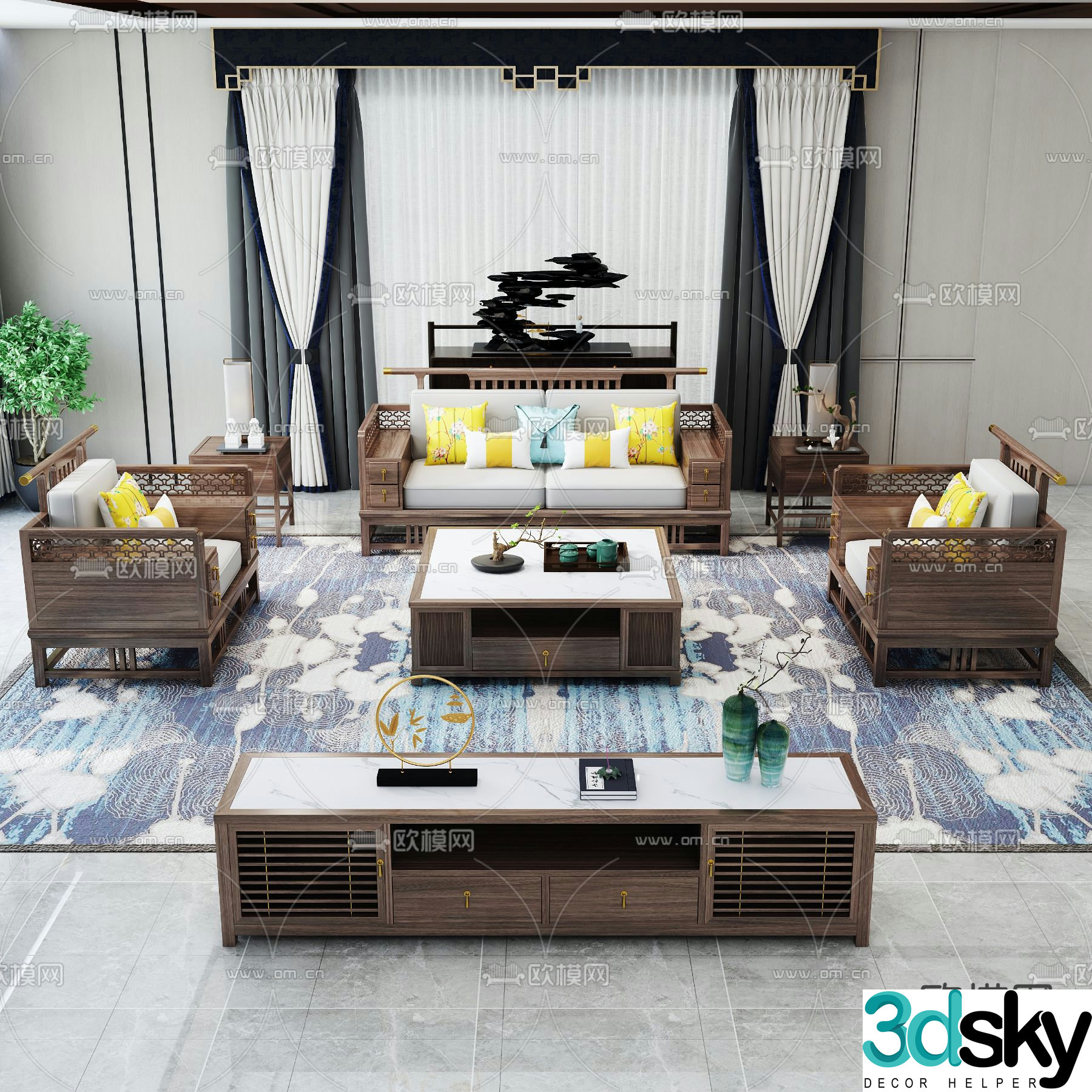 New Chinese style modular sofa 3d model