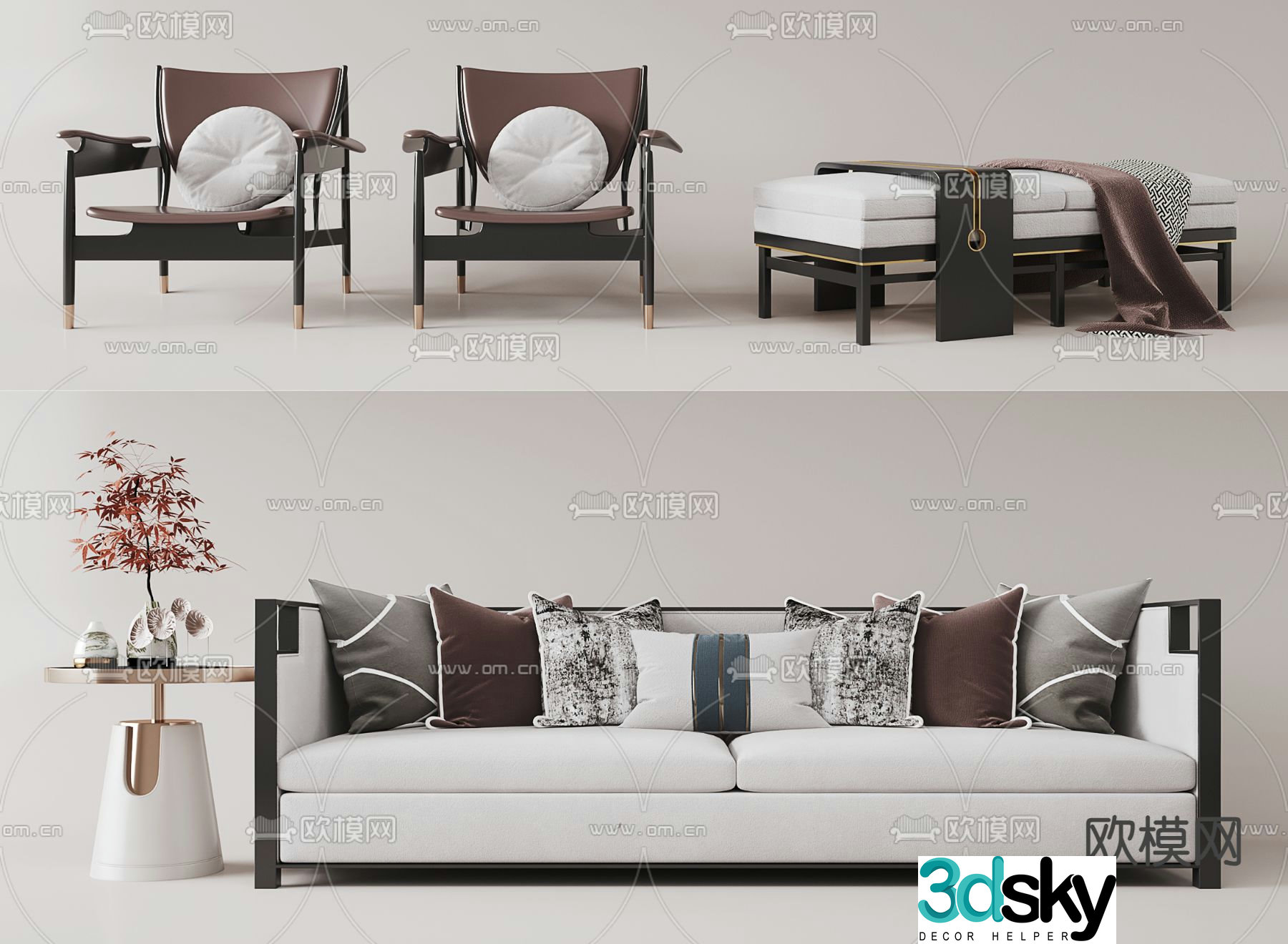 New Chinese style sofa double sofa 3d model