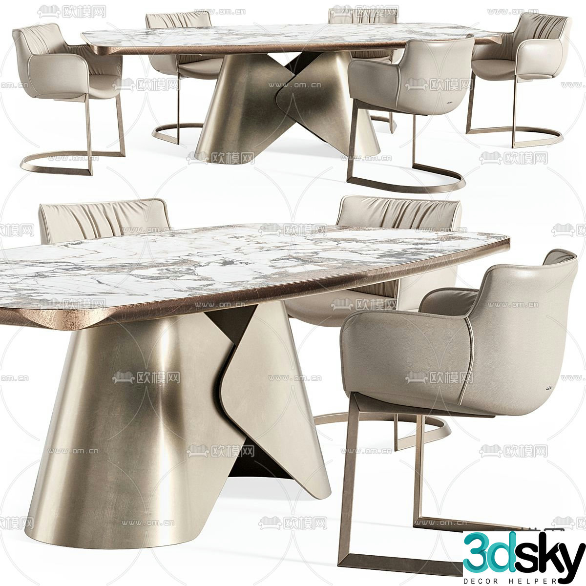 Rhonda long dining table and chairs 3d model
