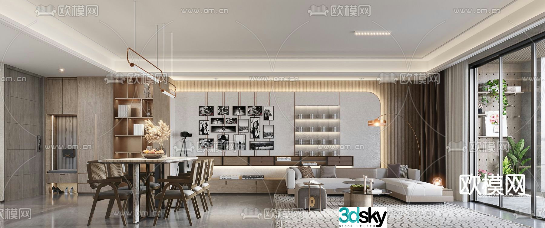 Modern living room dining room 3d model
