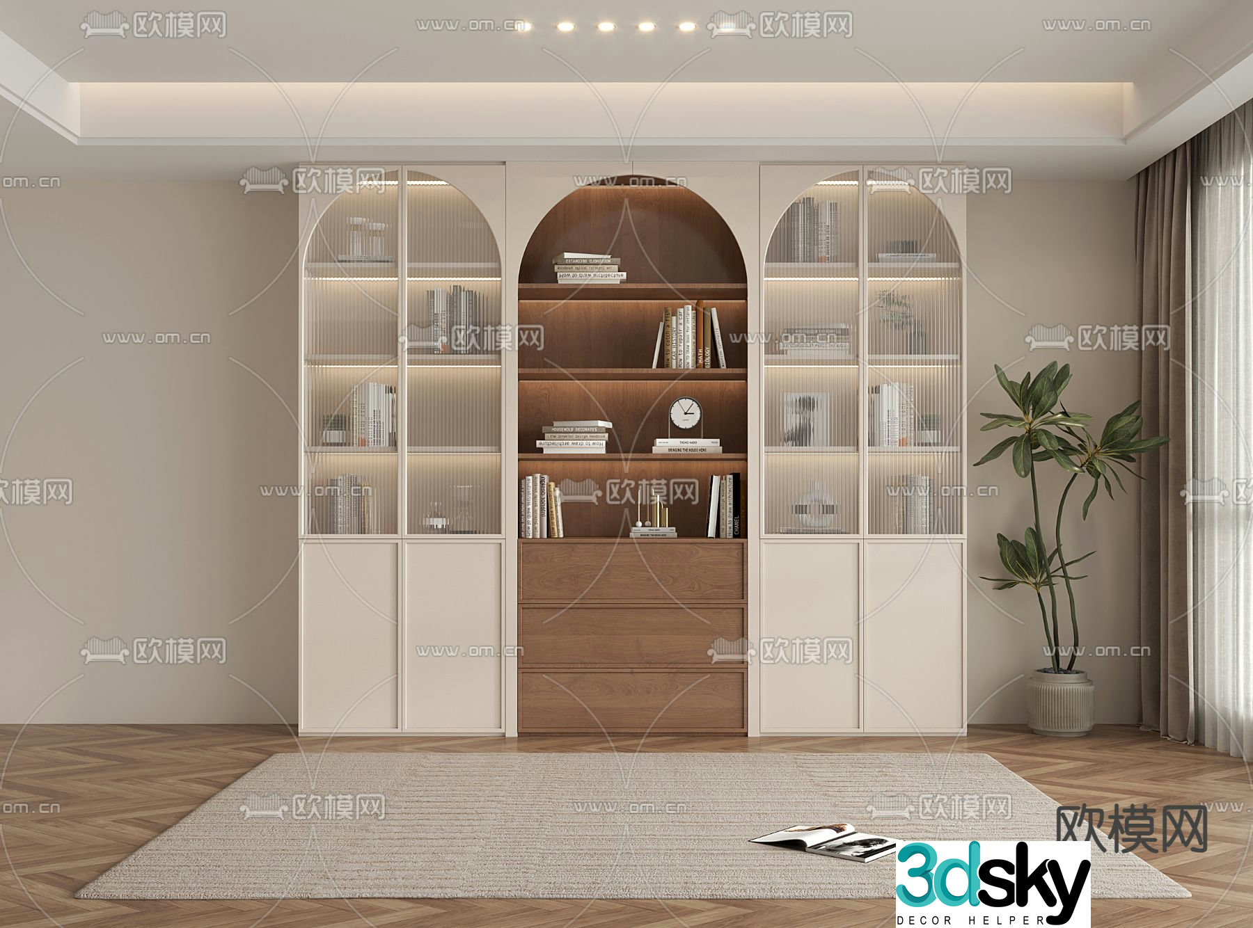 Middle-aged bookcase decoration cabinet storage cabinet 3d model