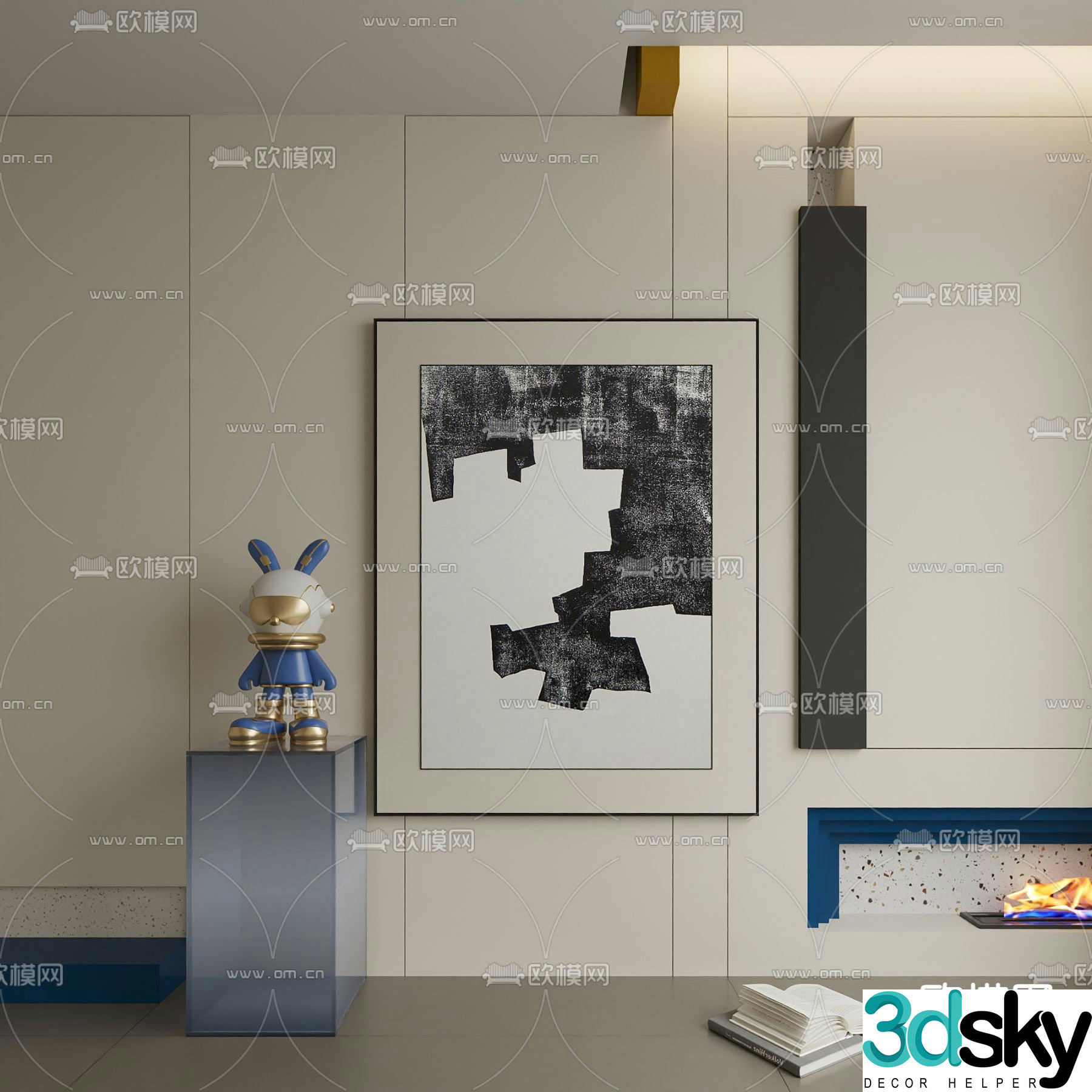 Black and white hanging paintings Abstract painting Decorative painting 3d model