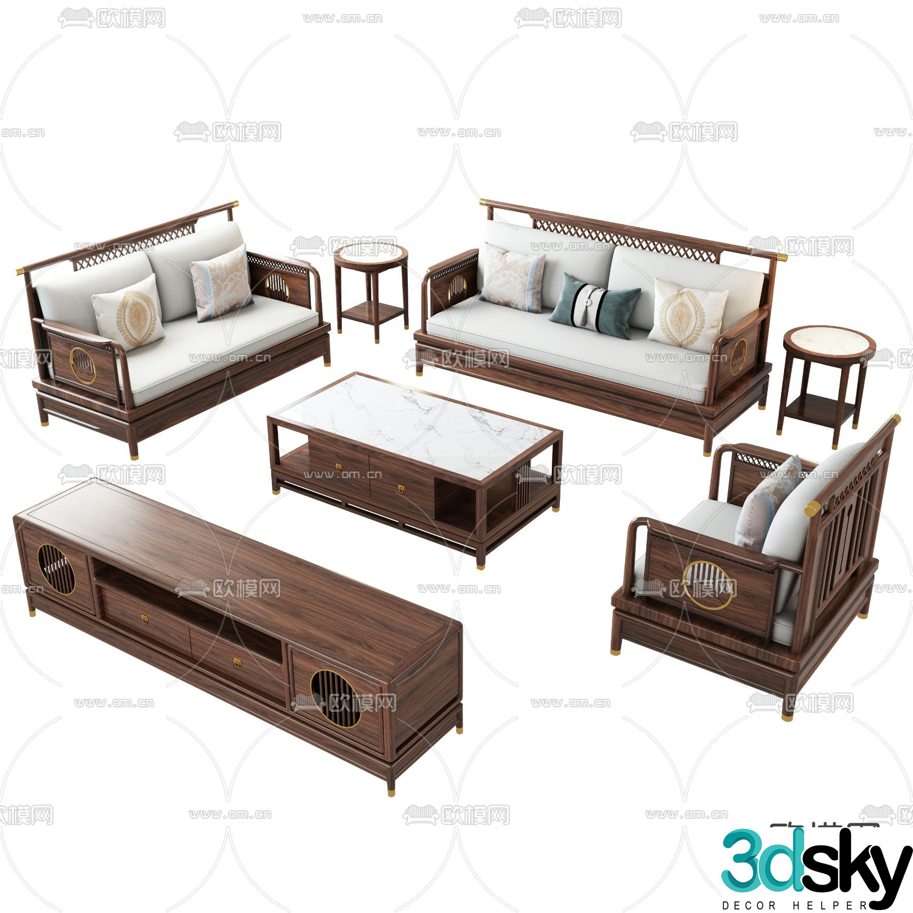 New Chinese style modular sofa 3d model
