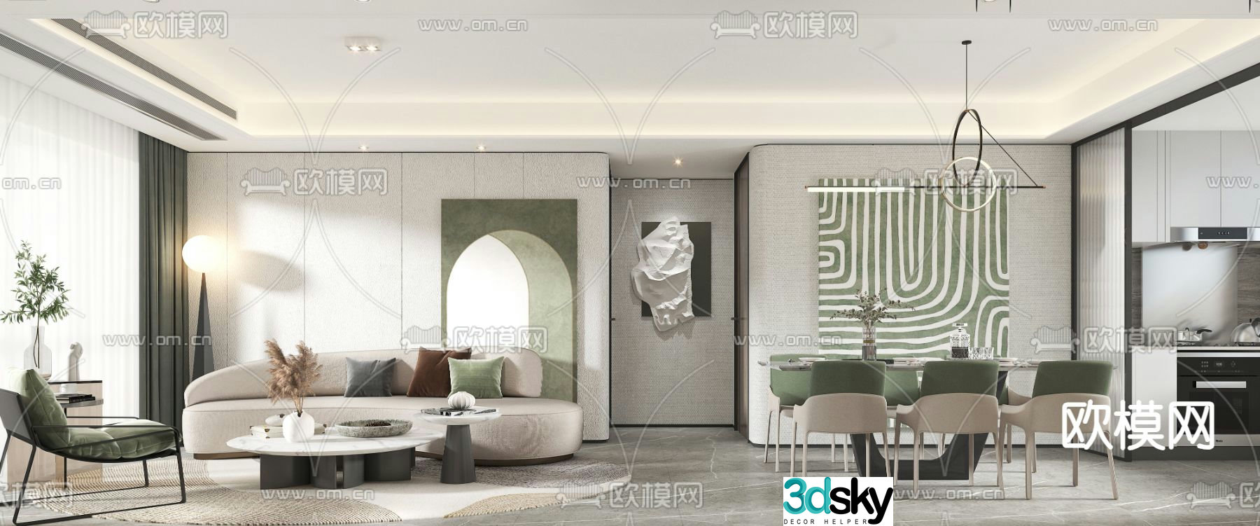 Modern living room dining room 3d model