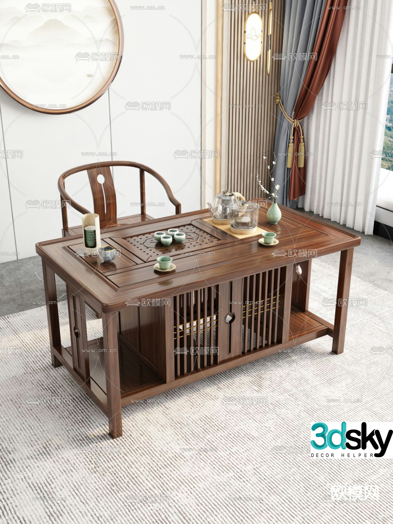 Chinese tea table tea table 3d model