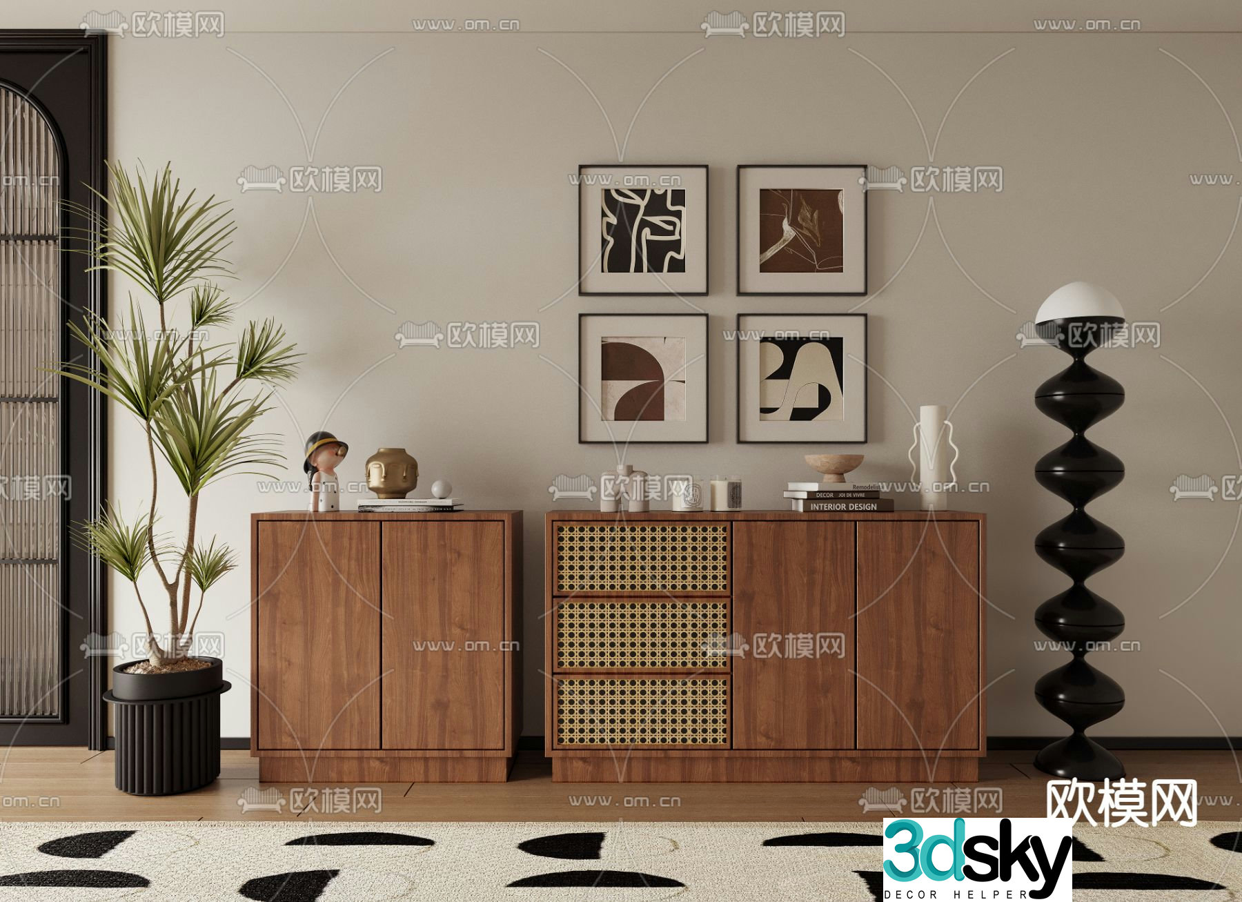 Short cabinet chest of cabinet sideboard rattan cabinet 3D model